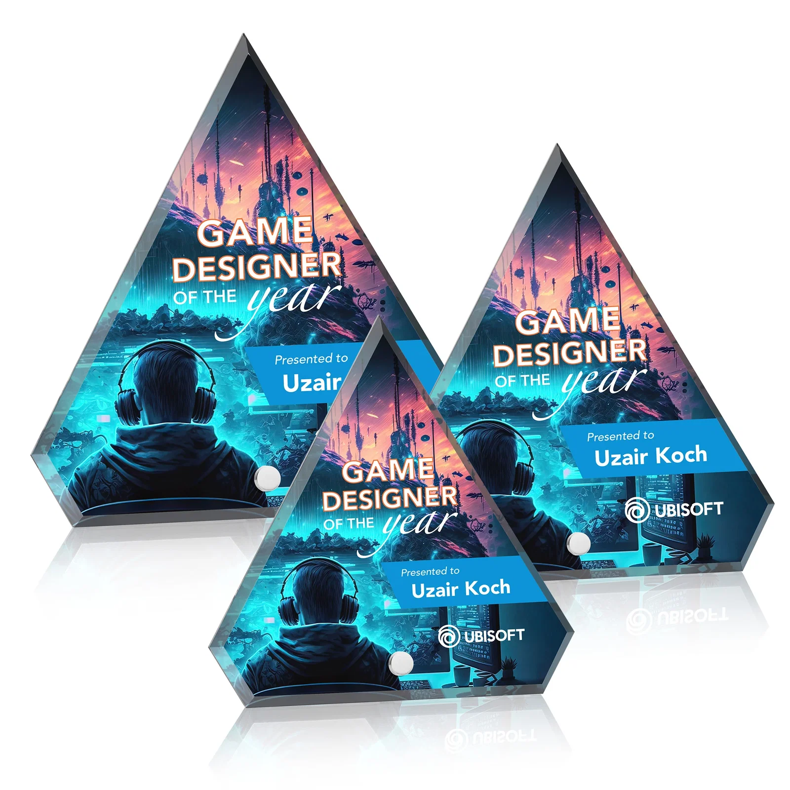 Personalized Beveled Acrylic Clipped-Top Diamond Award with Easel Pin for employee recognition