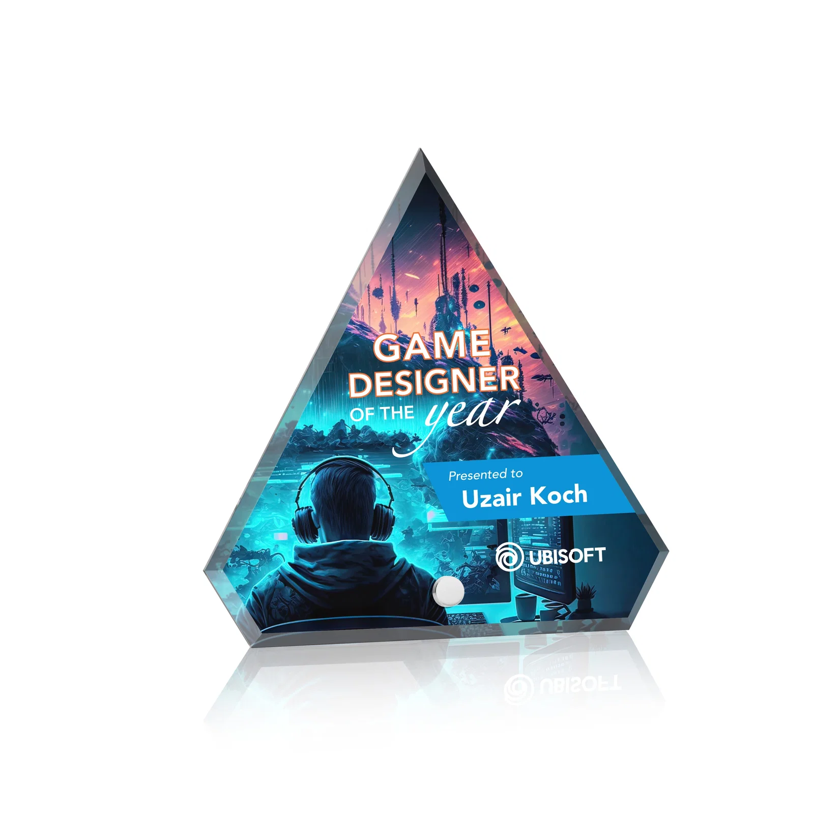 Personalized Beveled Acrylic Clipped-Top Diamond Award with Easel Pin for corporate award ceremonies