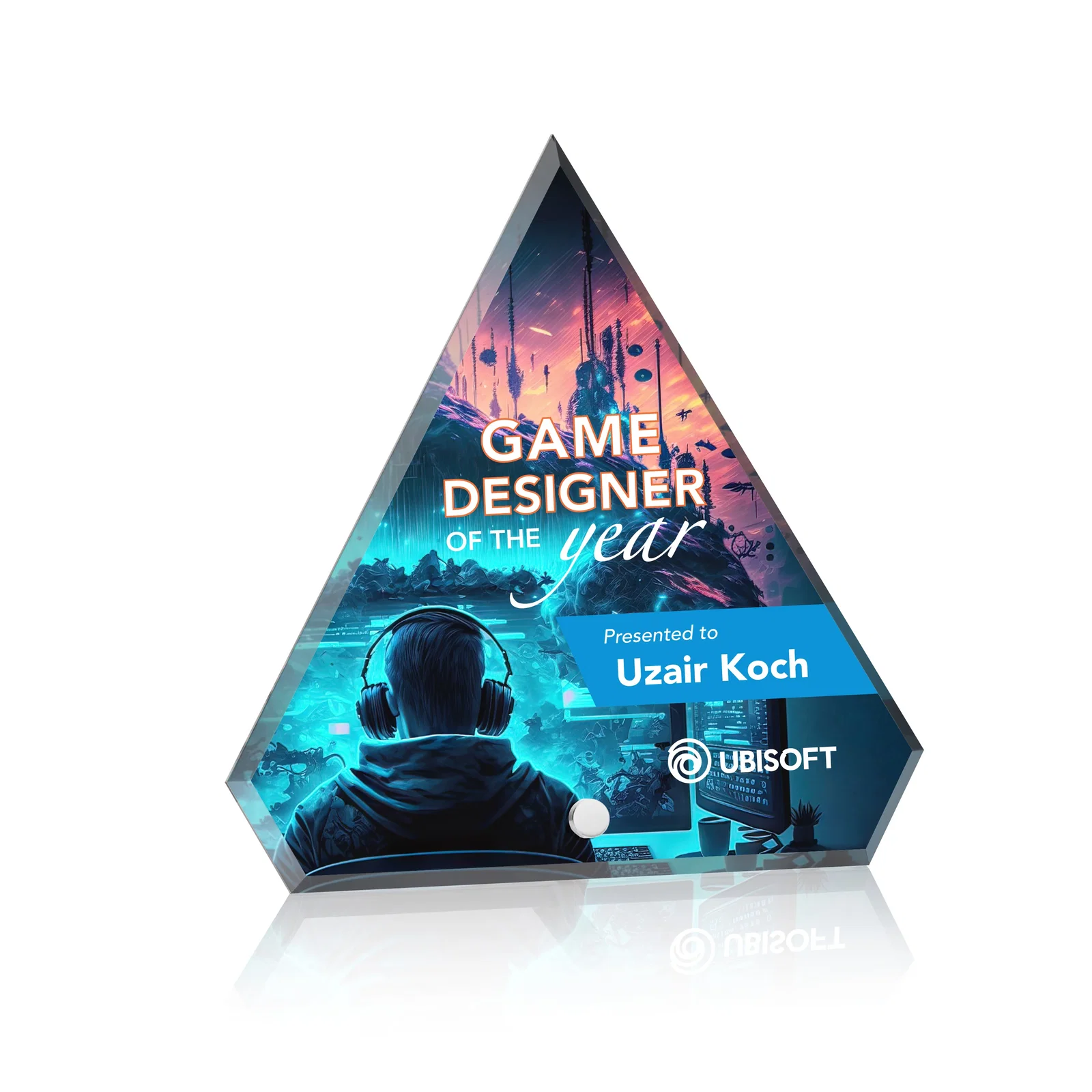 Personalized Beveled Acrylic Clipped-Top Diamond Award with Easel Pin for service anniversary gifts