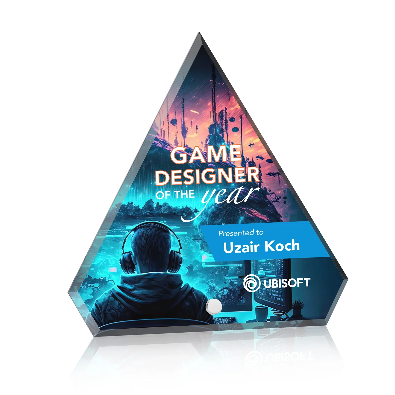 Personalized Beveled Acrylic Clipped-Top Diamond Award with Easel Pin for sales achievement awards