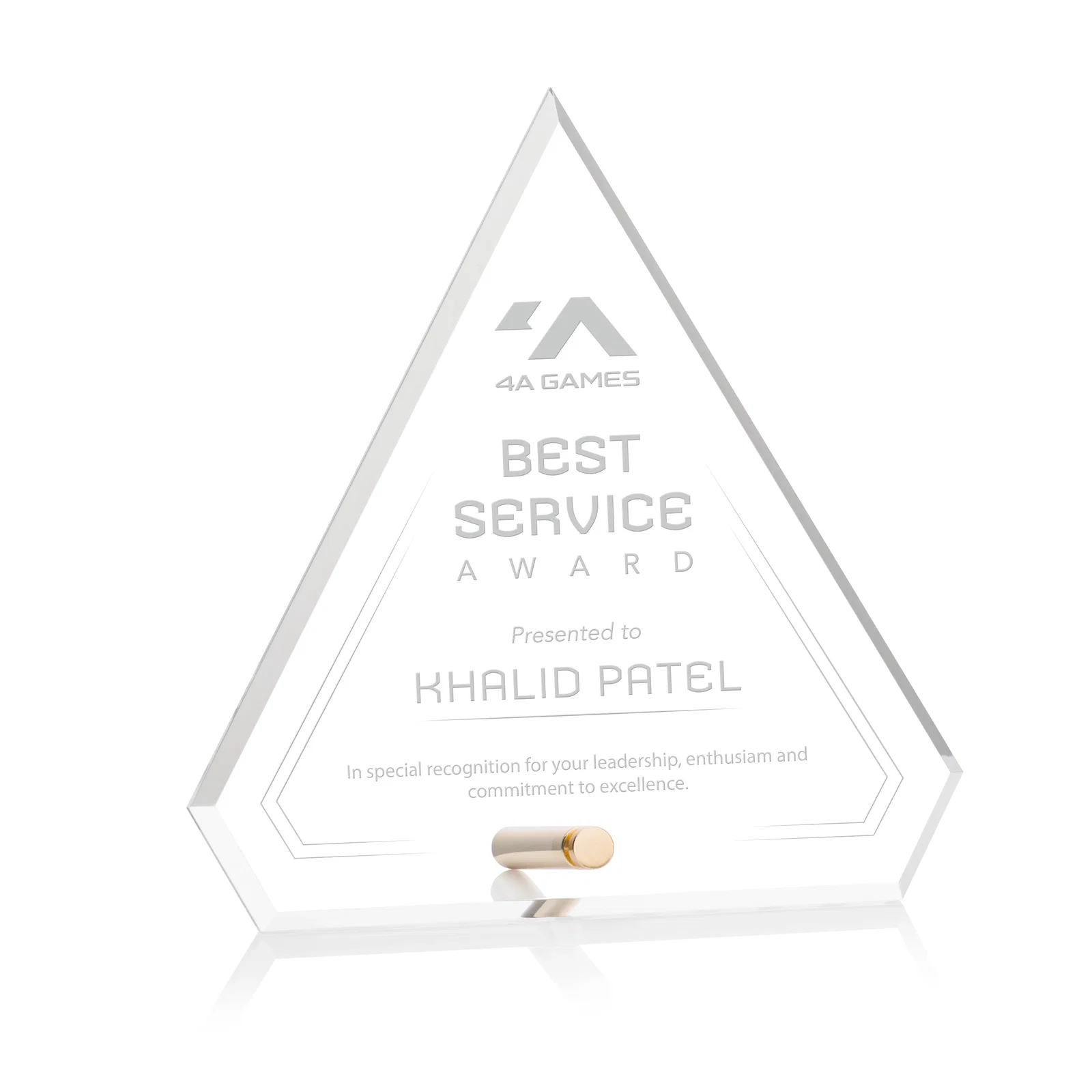 Custom Beveled Acrylic Clipped-Top Diamond Award with Easel Pin for sales achievement awards