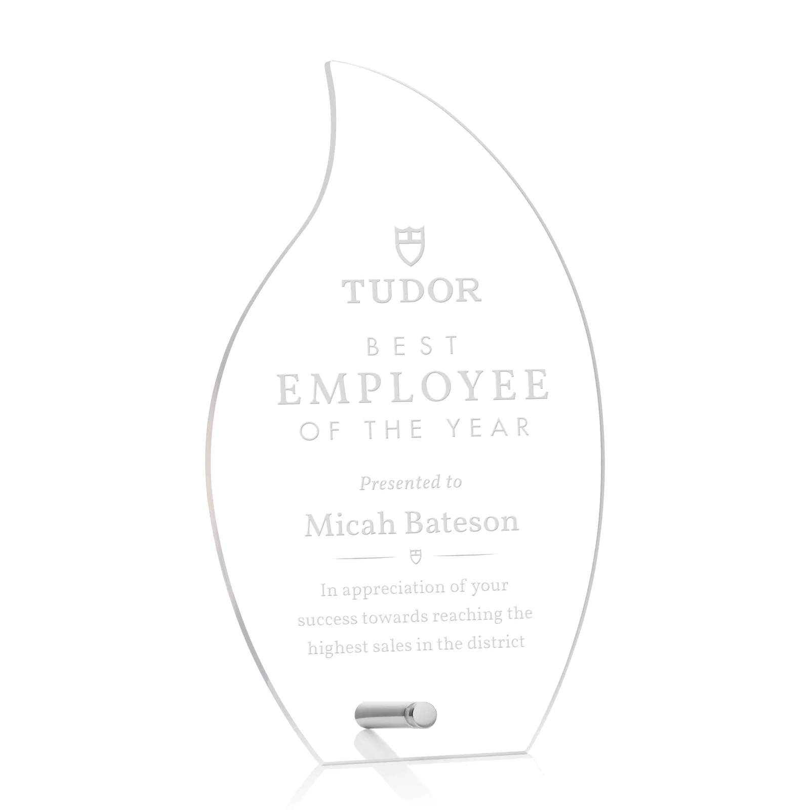 Custom Beveled Acrylic Flame Award with Easel Pin for company anniversary events