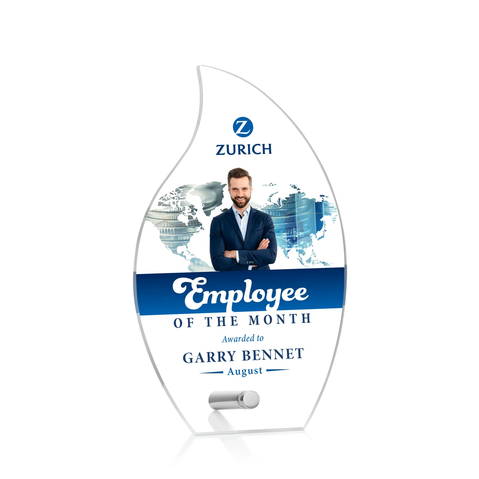 Personalized Beveled Acrylic Flame Award with Easel Pin for corporate award ceremonies
