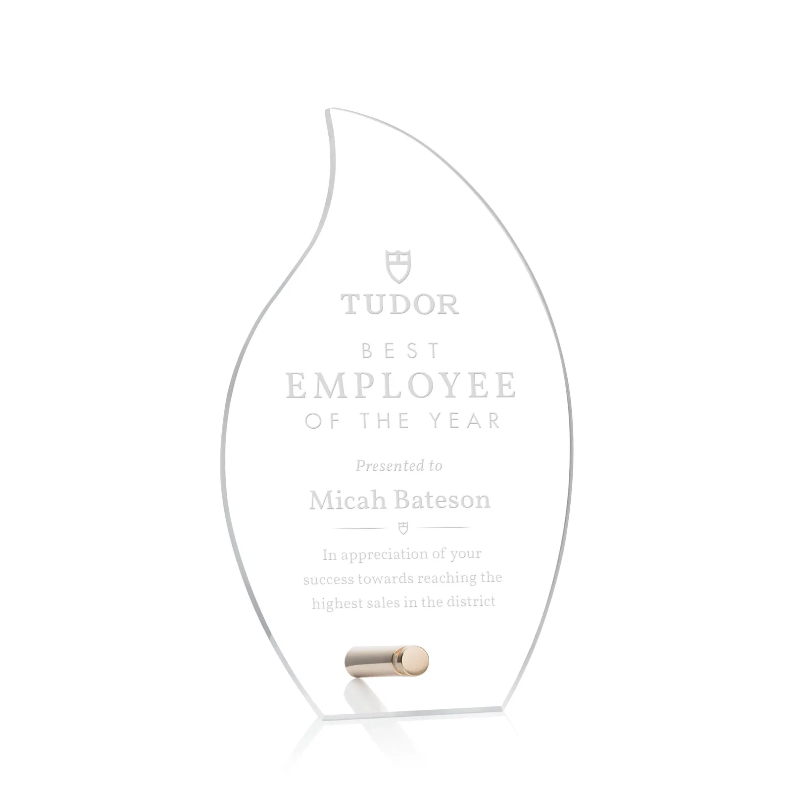 Custom Beveled Acrylic Flame Award with Easel Pin for corporate award ceremonies