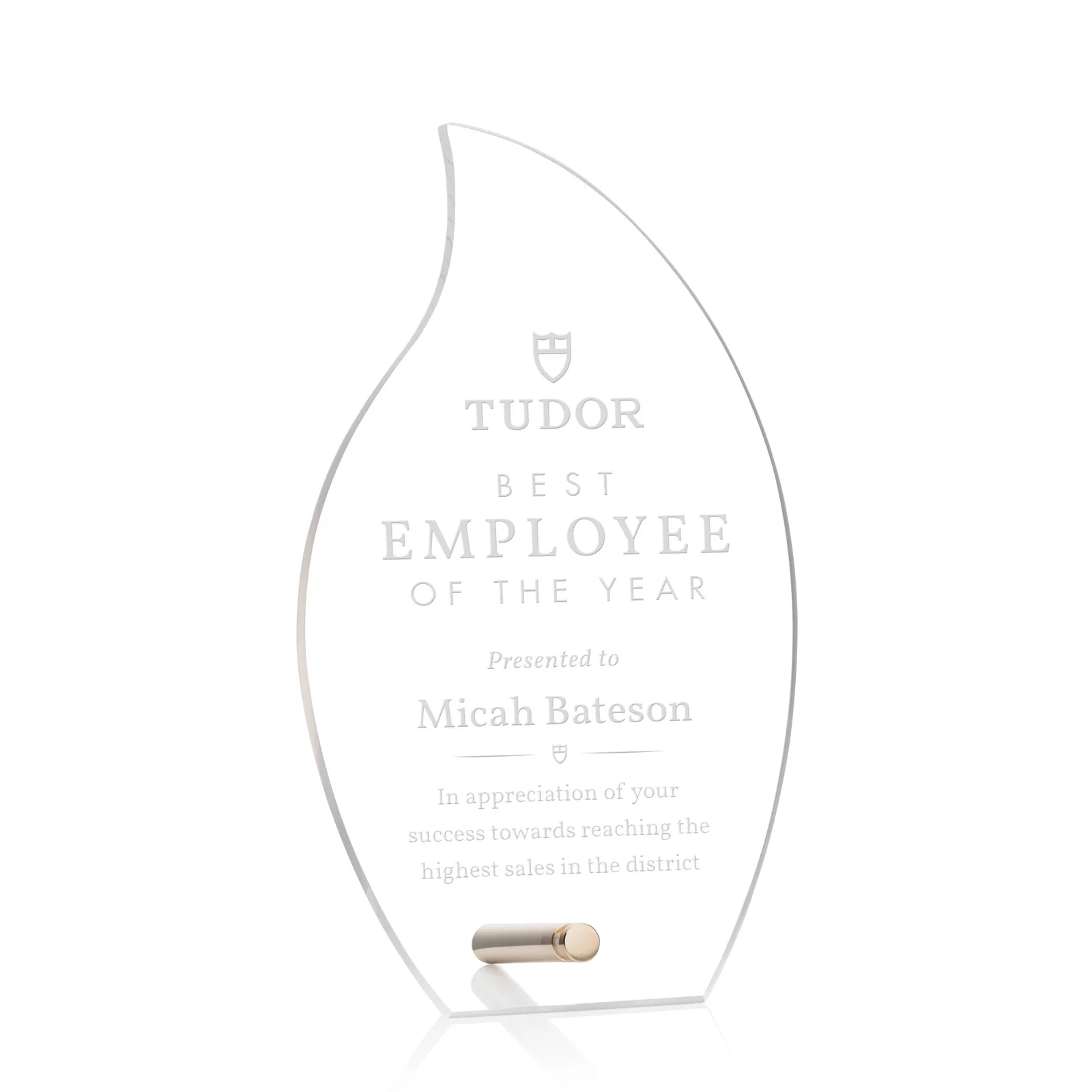 Custom Beveled Acrylic Flame Award with Easel Pin for service anniversary gifts