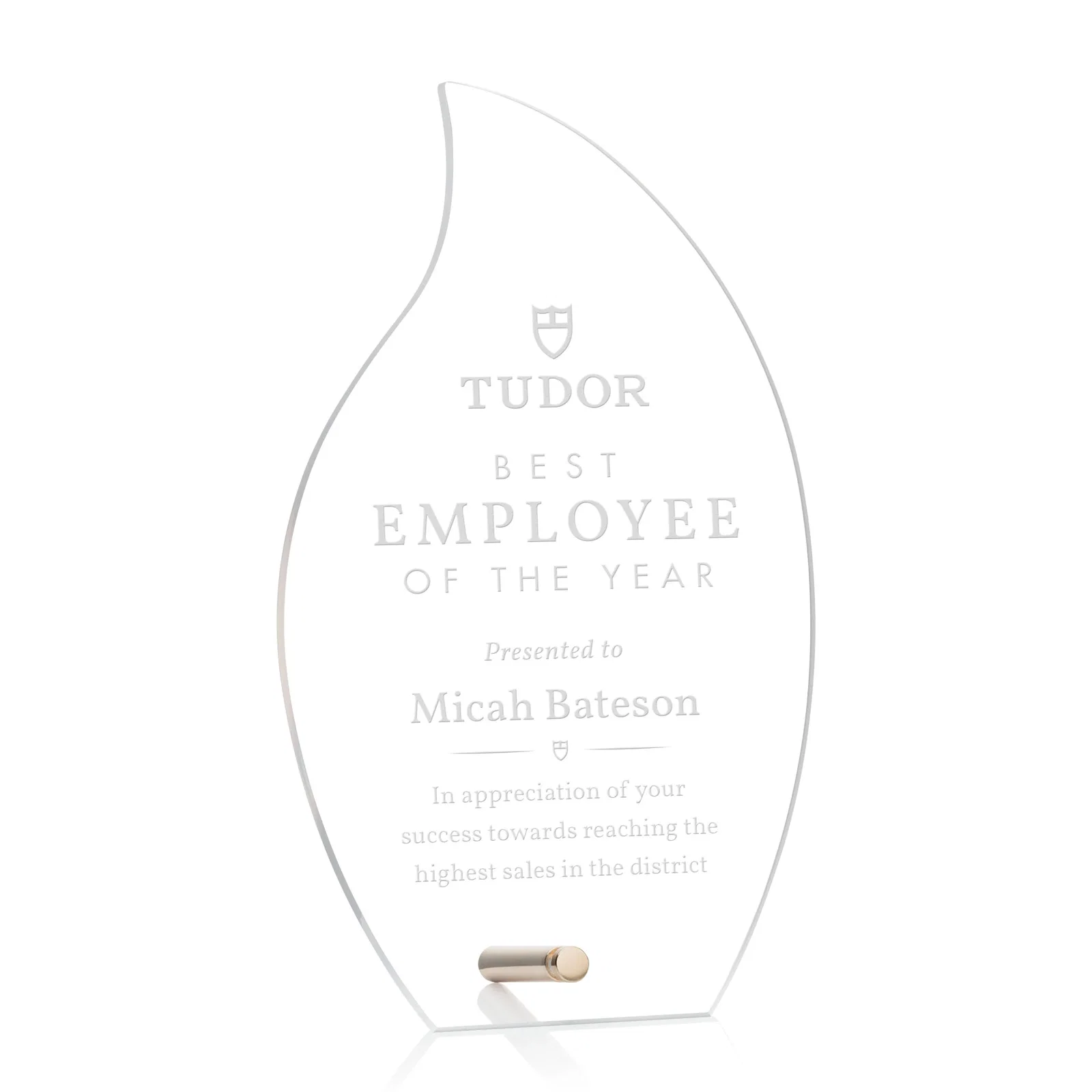 Custom Beveled Acrylic Flame Award with Easel Pin for sales achievement awards