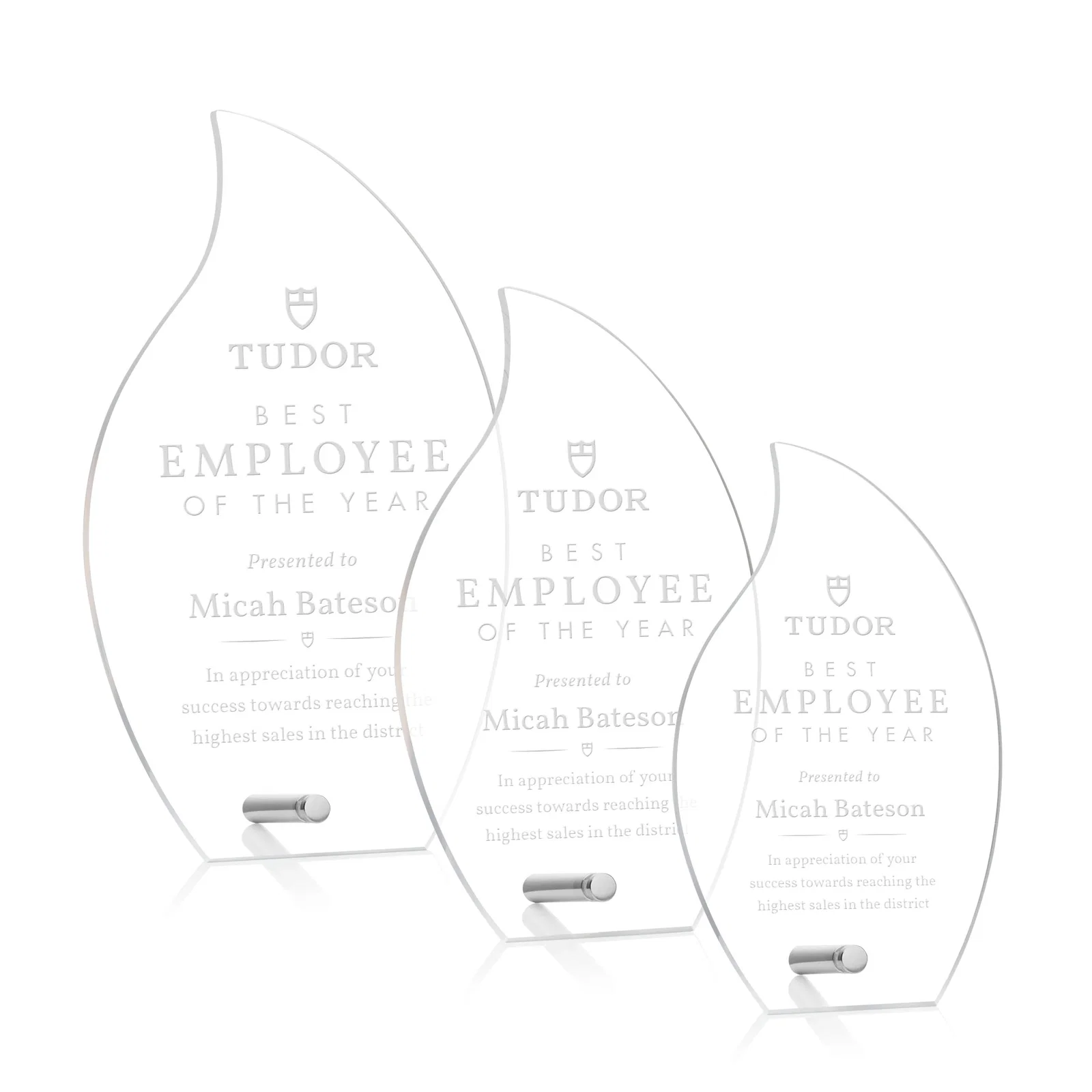 Custom Beveled Acrylic Flame Award with Easel Pin for safety achievement programs