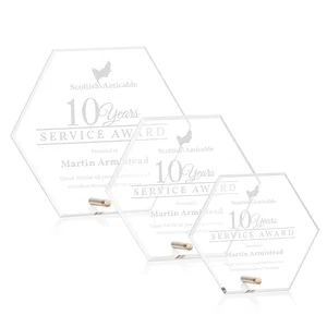 Beveled Acrylic Hexagon Award with Easel Pin