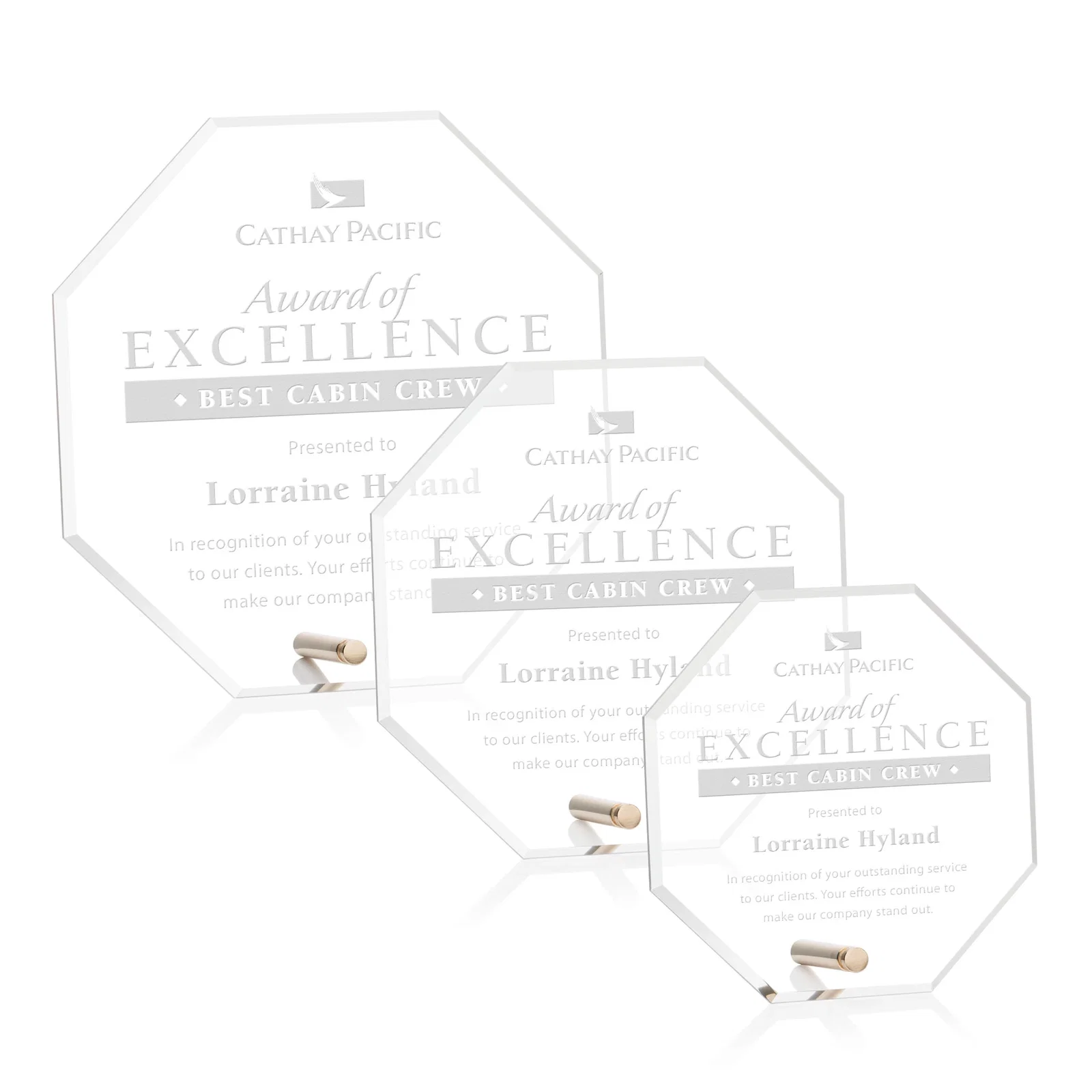 Custom Beveled Acrylic Octagon Award with Easel Pin for employee recognition