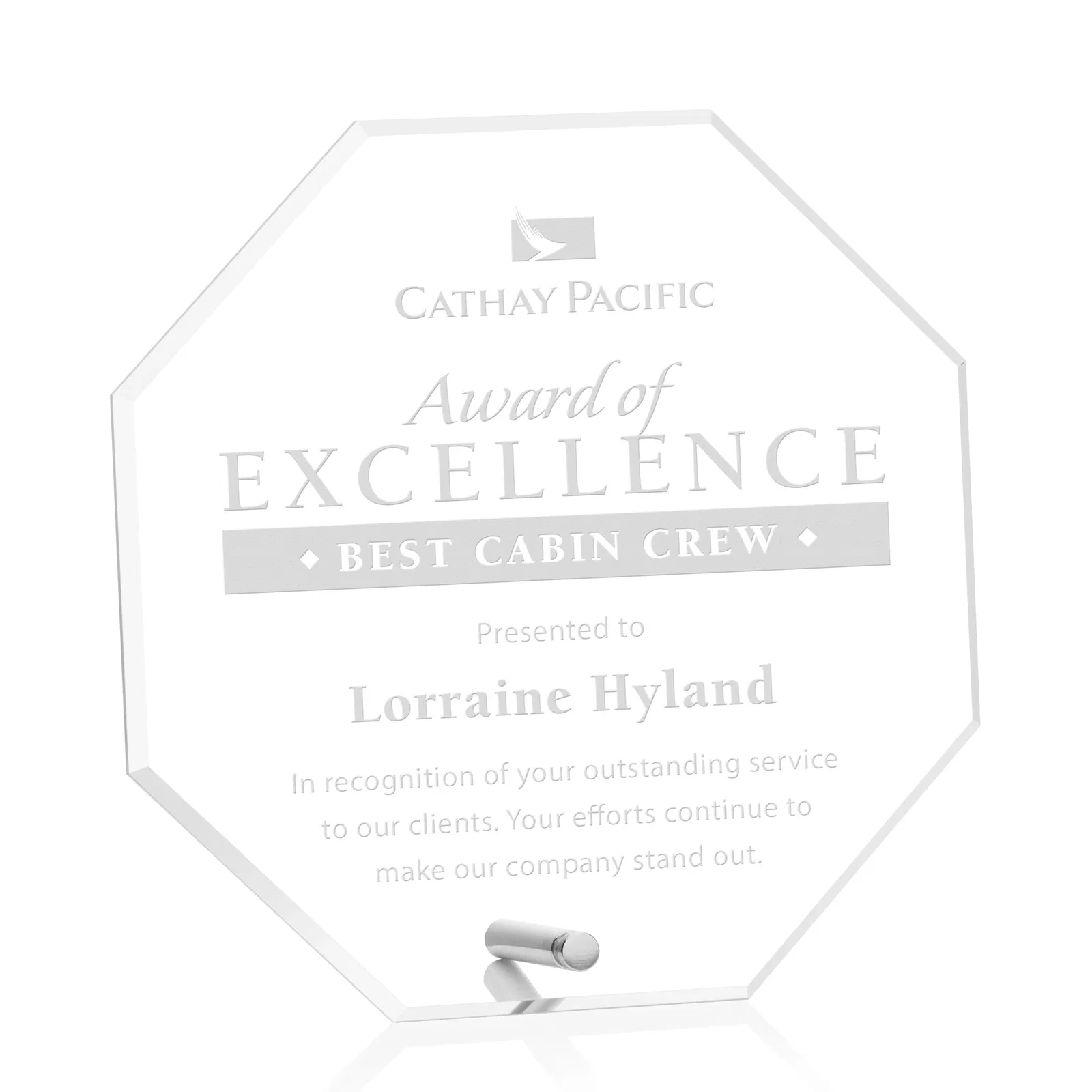 Custom Beveled Acrylic Octagon Award with Easel Pin for company anniversary events