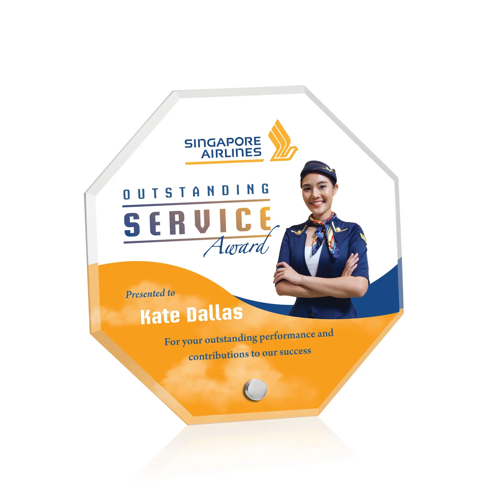 Personalized Beveled Acrylic Octagon Award with Easel Pin for corporate award ceremonies
