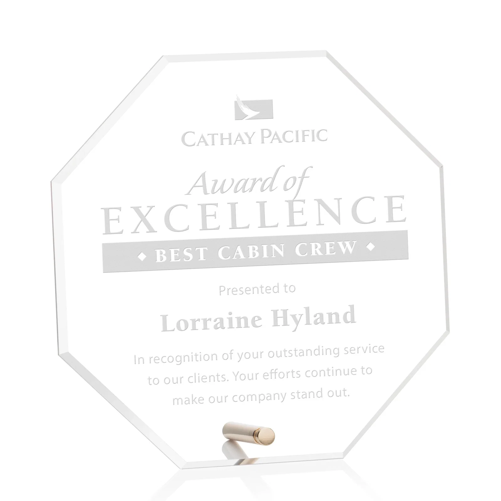 Custom Beveled Acrylic Octagon Award with Easel Pin for sales achievement awards