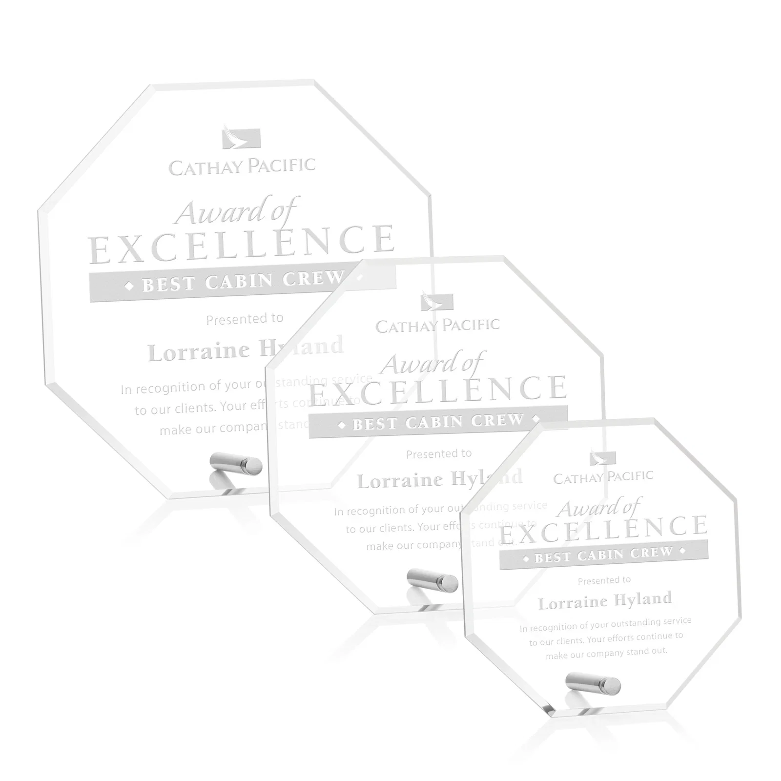 Custom Beveled Acrylic Octagon Award with Easel Pin for safety achievement programs