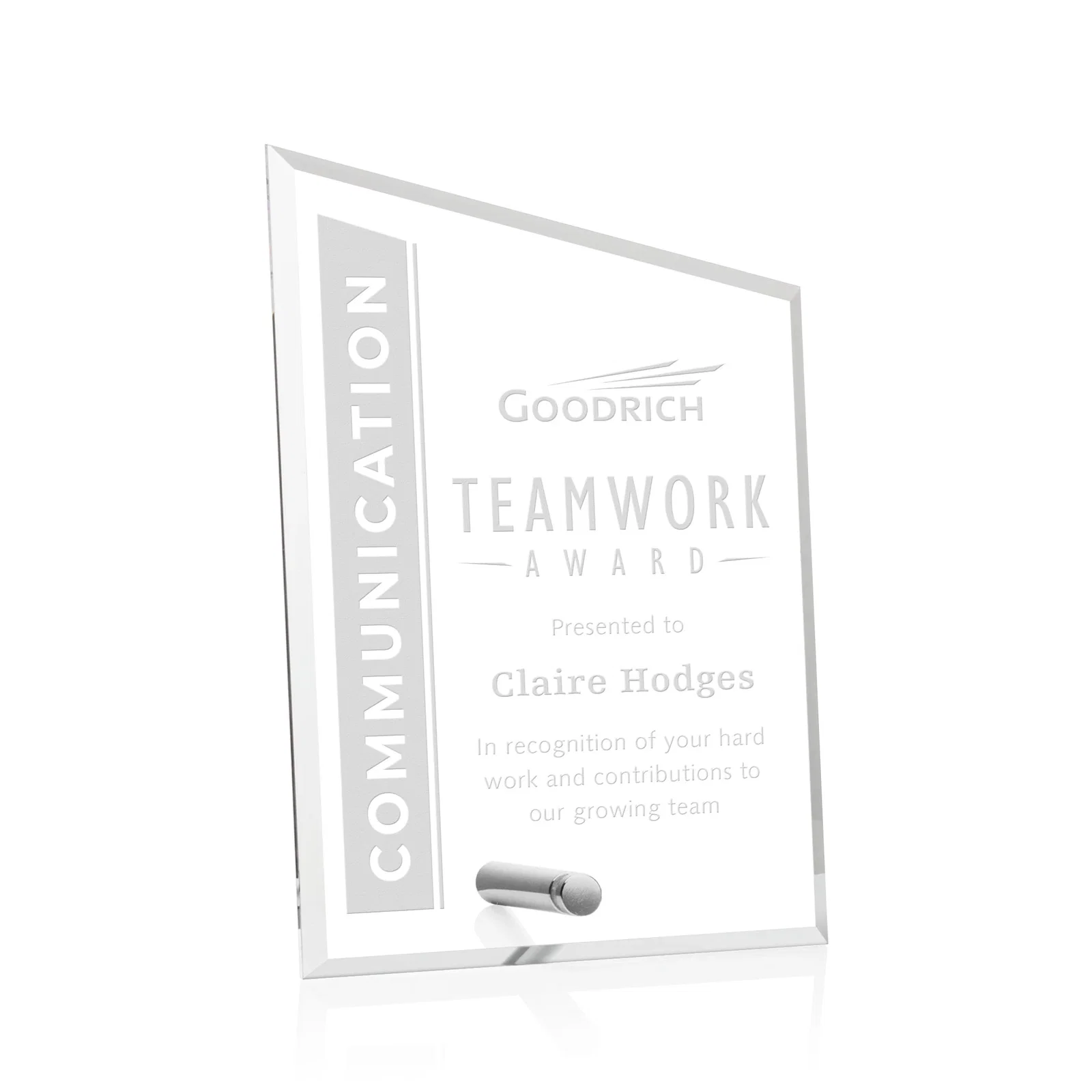 Custom Beveled Acrylic Slant-Top Rectangle Award with Easel Pin for volunteer appreciation