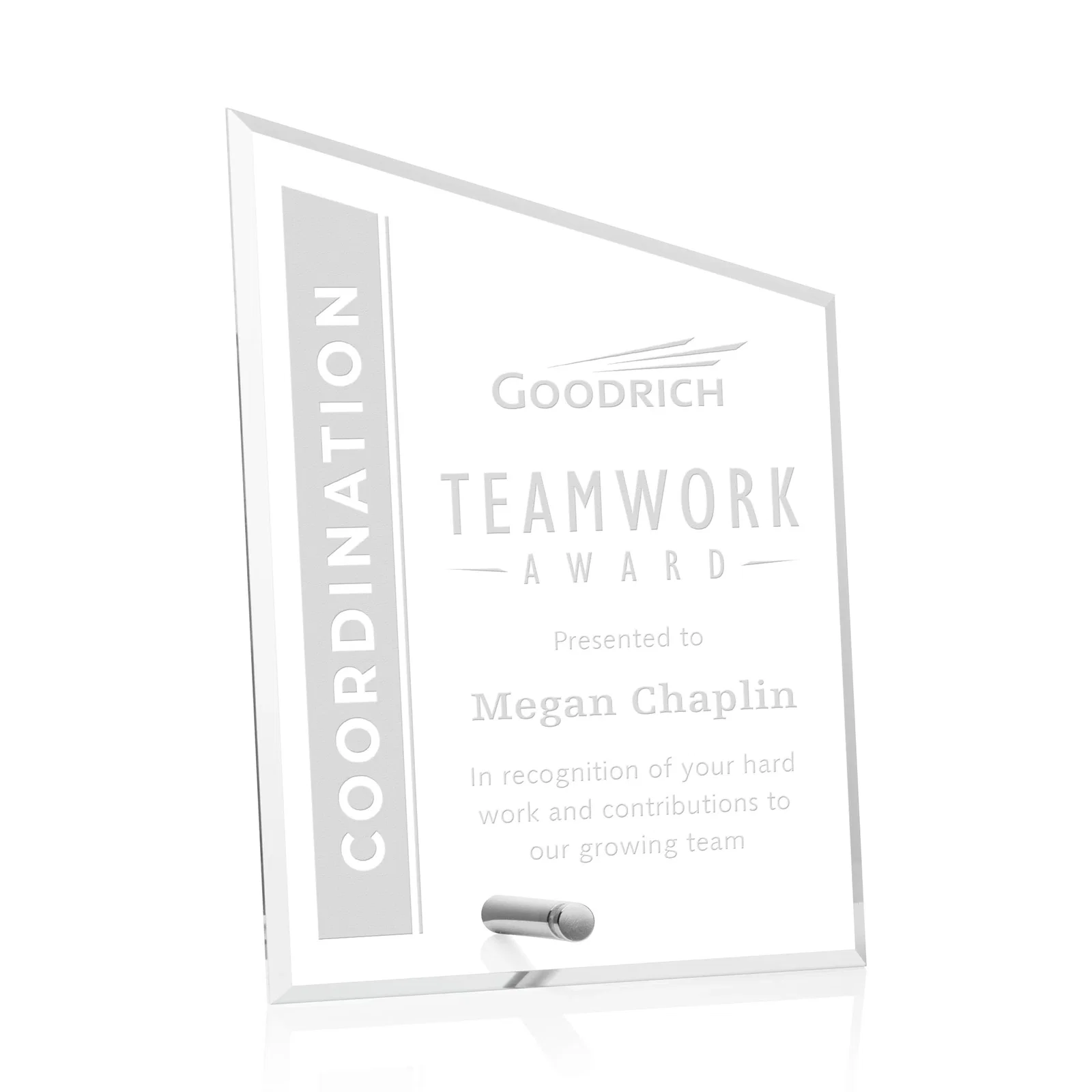 Custom Beveled Acrylic Slant-Top Rectangle Award with Easel Pin for dealer and partner awards