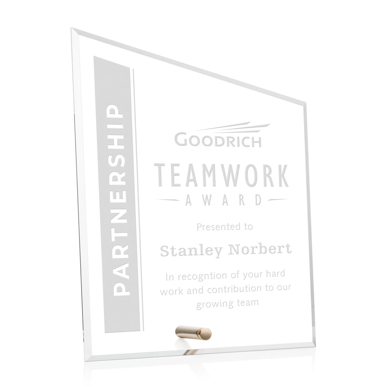 Custom Beveled Acrylic Slant-Top Rectangle Award with Easel Pin for sales achievement awards