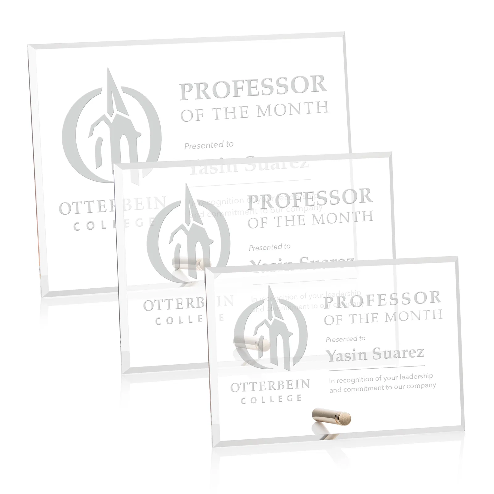 Custom Beveled Acrylic Horizontal Rectangle Award with Easel Pin for employee recognition