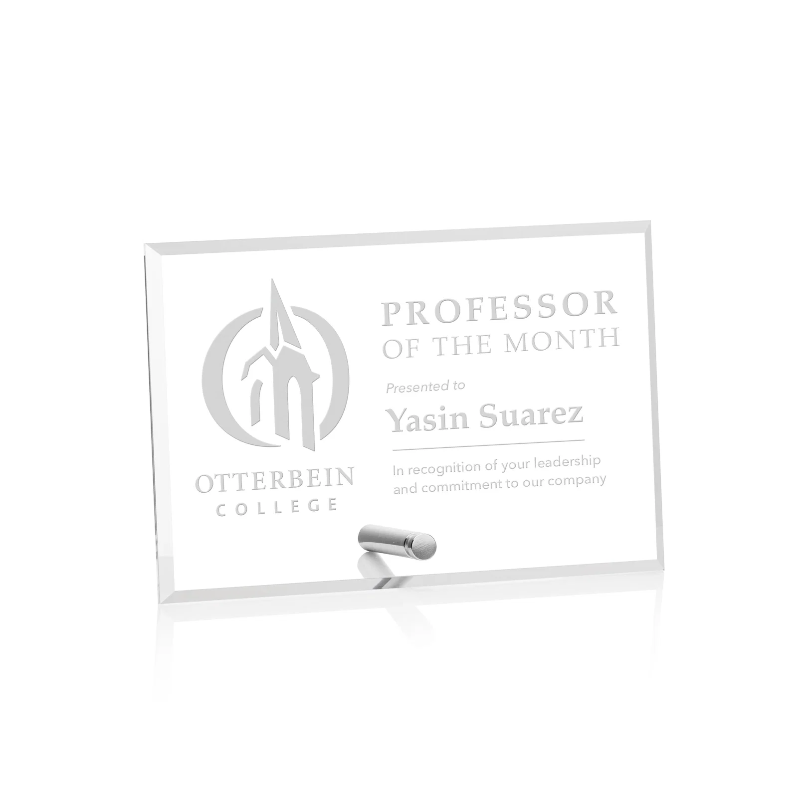 Custom Beveled Acrylic Horizontal Rectangle Award with Easel Pin for volunteer appreciation