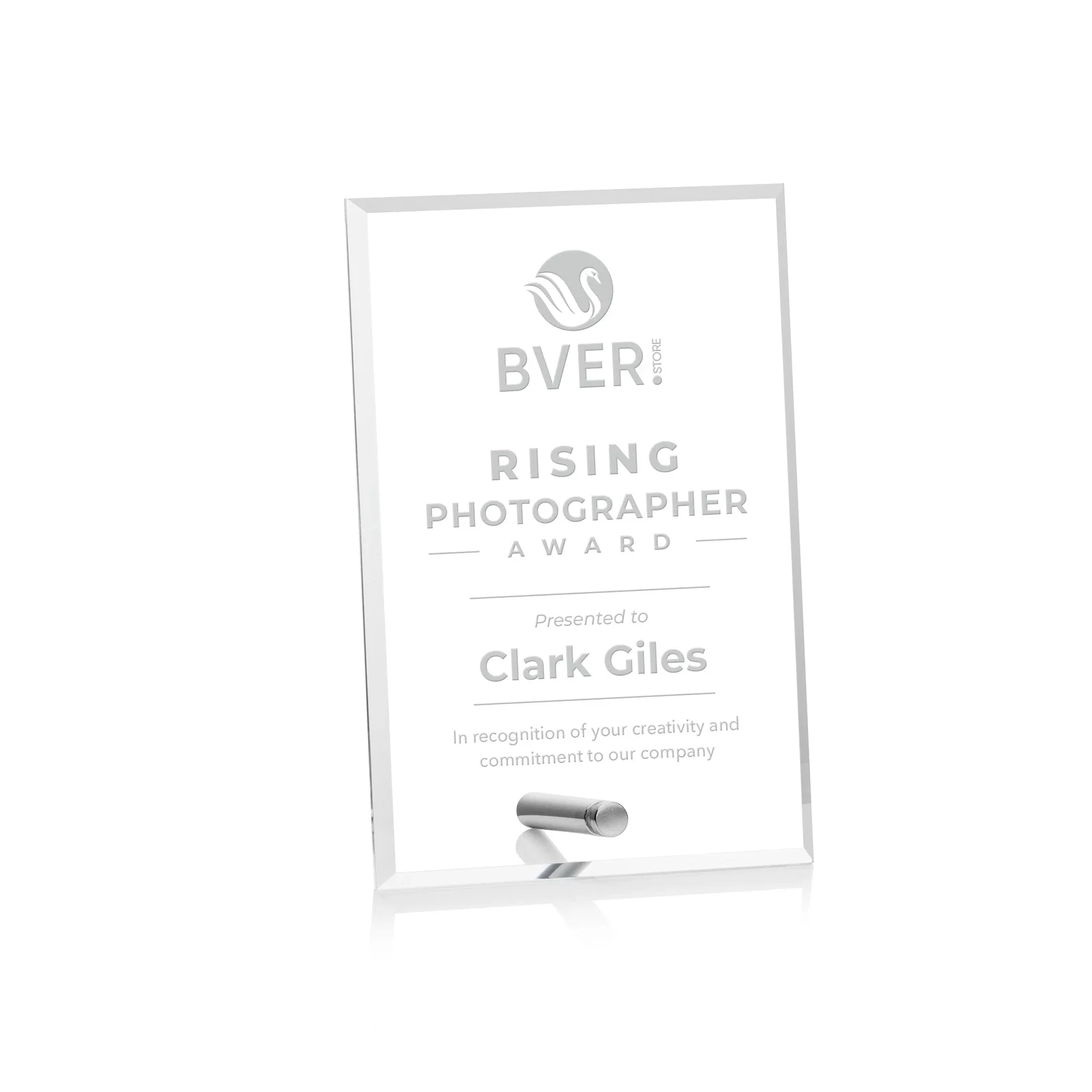 Custom Beveled Acrylic Vertical Rectangle Award with Easel Pin for volunteer appreciation