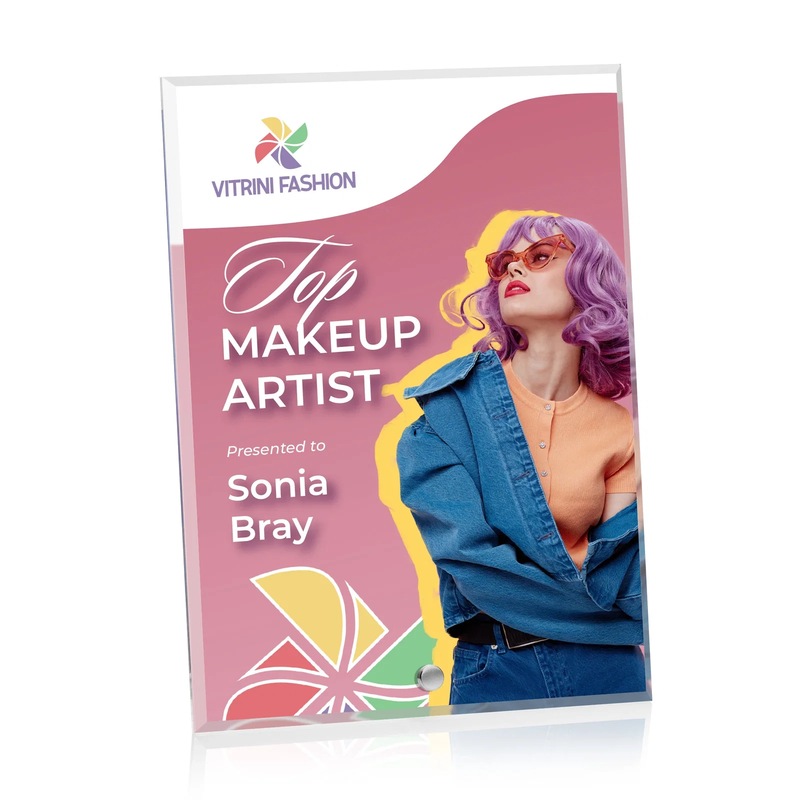 Personalized Beveled Acrylic Vertical Rectangle Award with Easel Pin for sales achievement awards