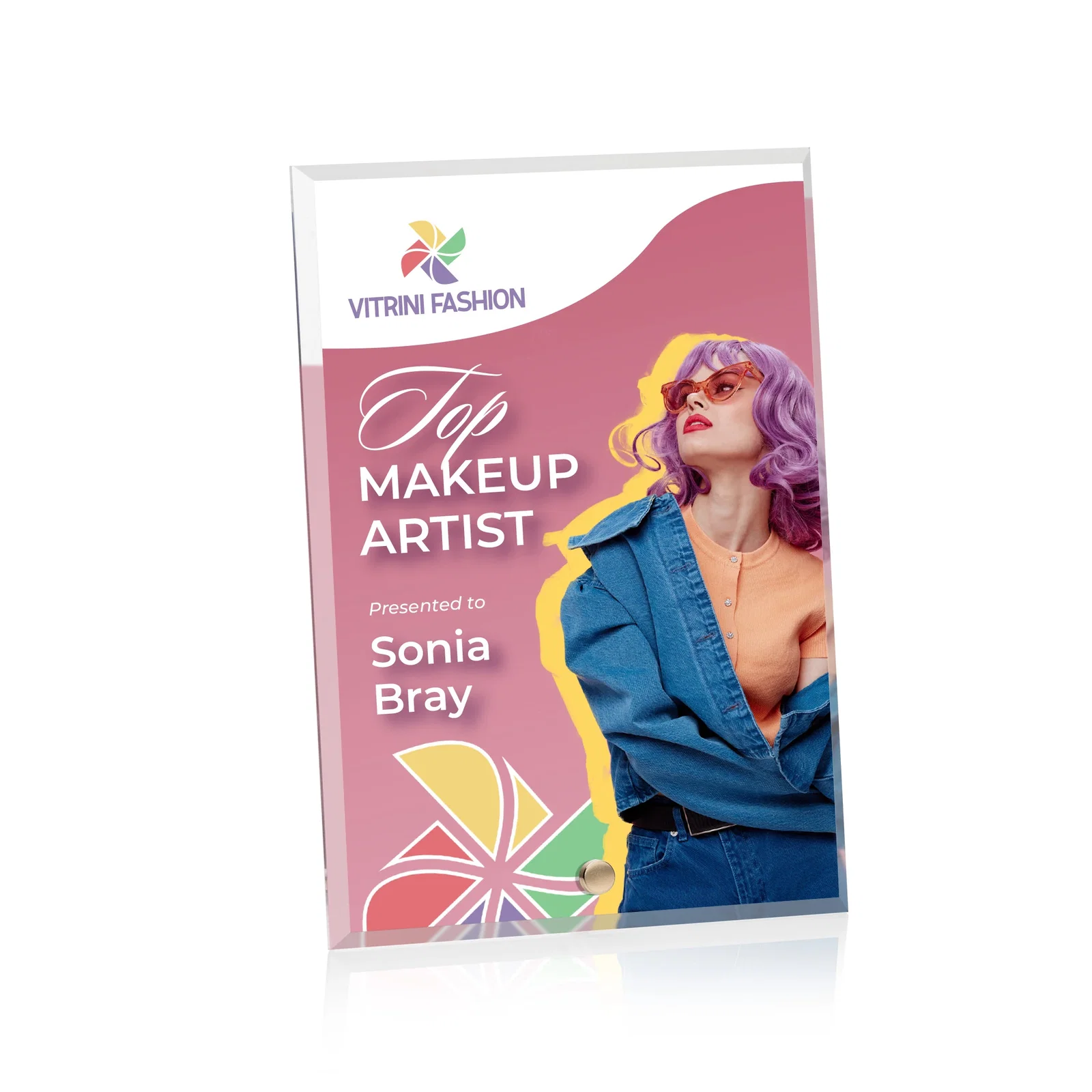 Custom Beveled Acrylic Vertical Rectangle Award with Easel Pin for donor appreciation
