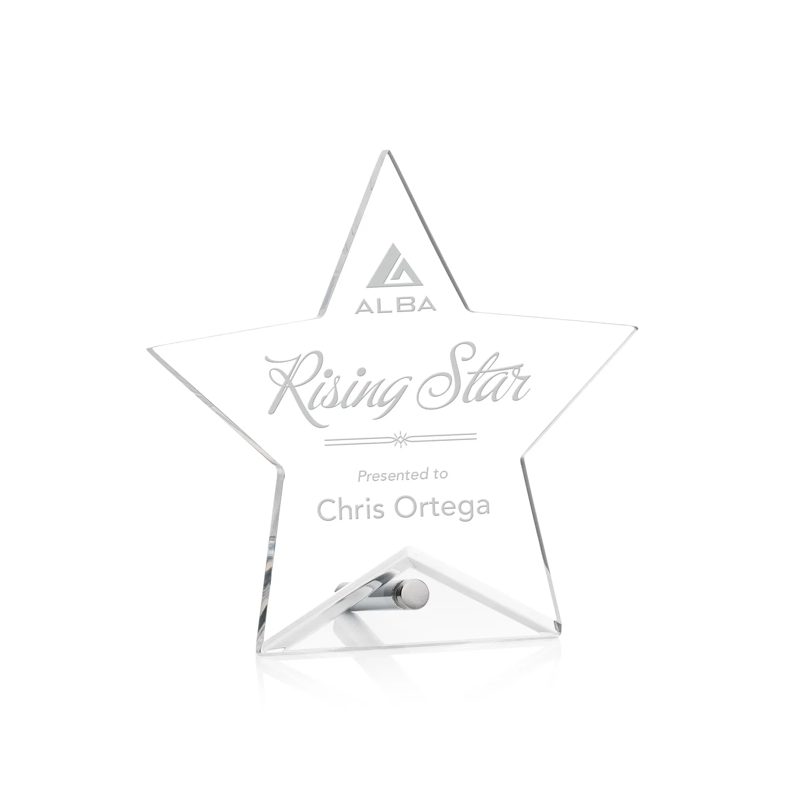Custom Beveled Acrylic Star Award with Easel Pin for volunteer appreciation