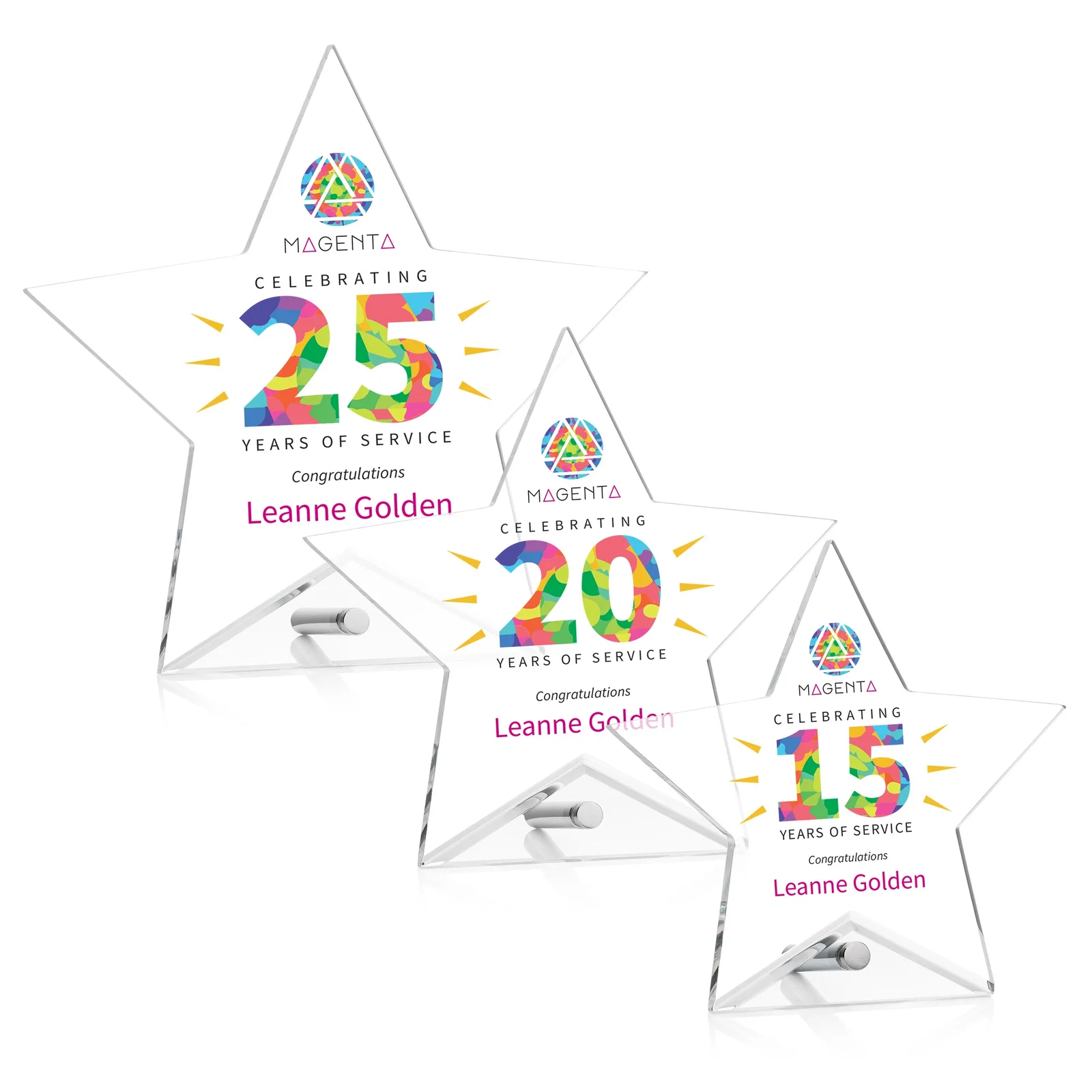 Personalized Beveled Acrylic Star Award with Easel Pin for employee recognition