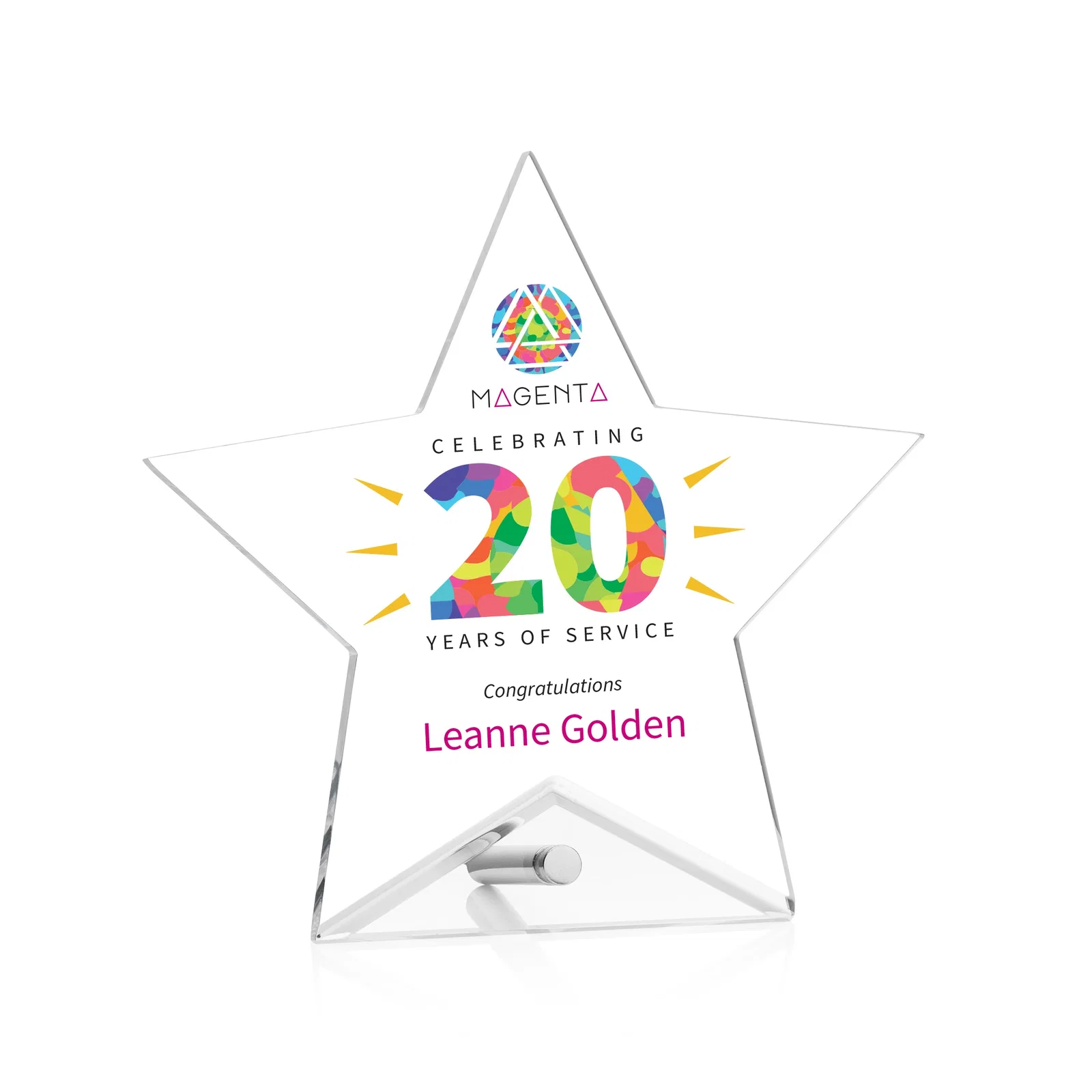 Personalized Beveled Acrylic Star Award with Easel Pin for service anniversary gifts