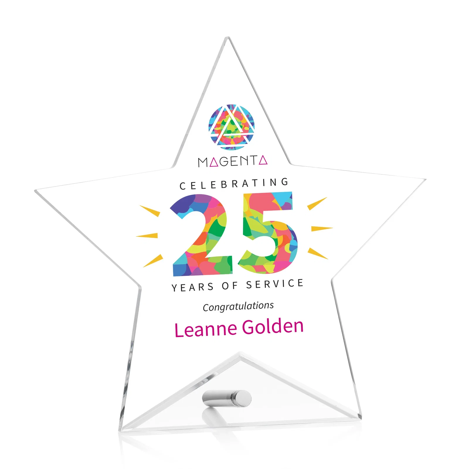 Personalized Beveled Acrylic Star Award with Easel Pin for sales achievement awards