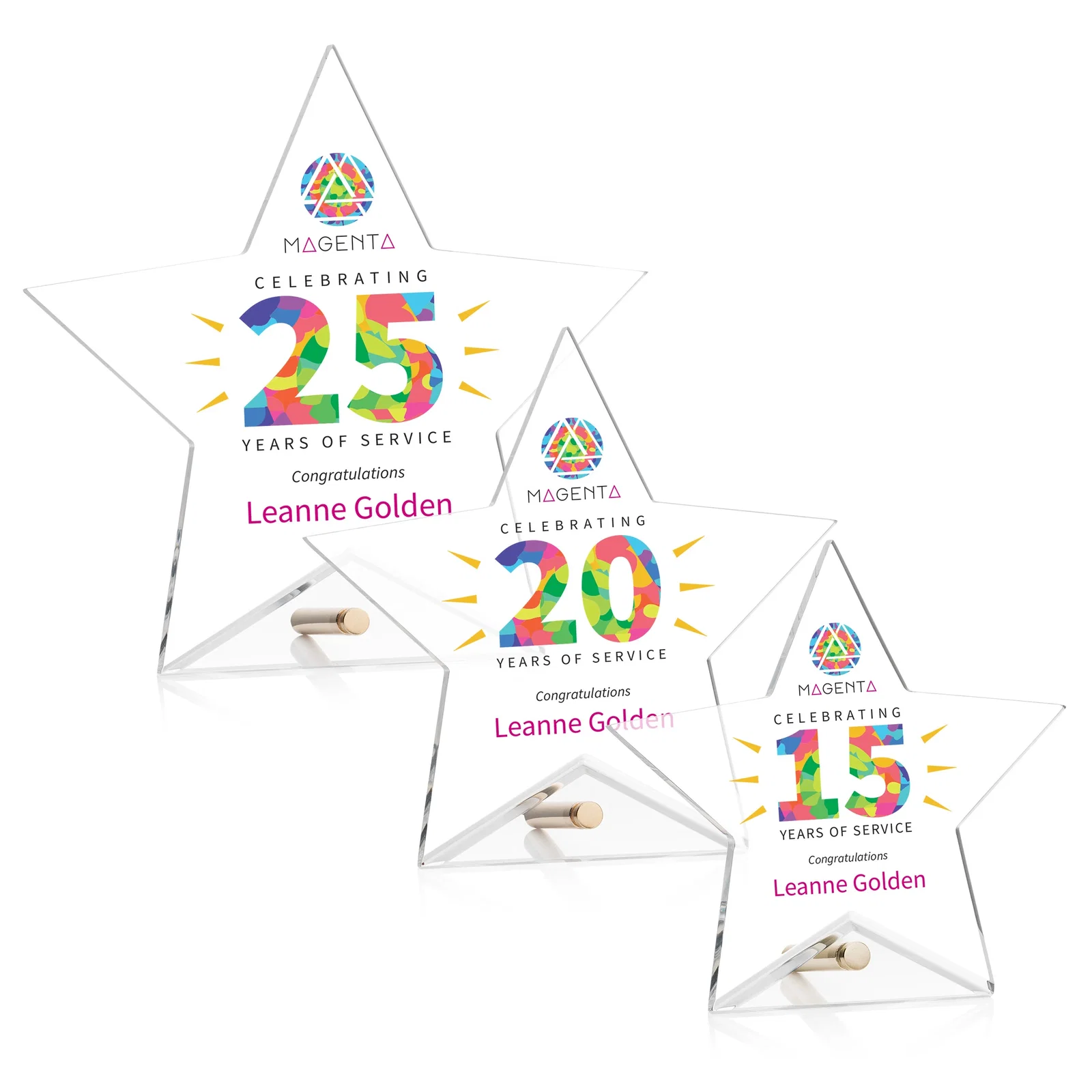 Custom Beveled Acrylic Star Award with Easel Pin for retirement presentations