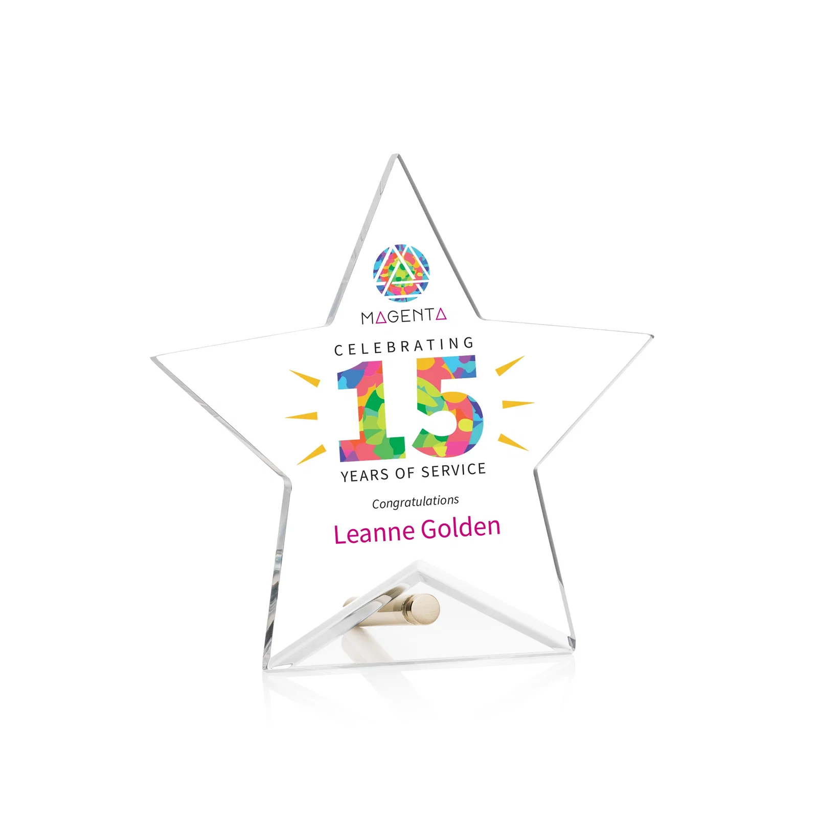 Custom Beveled Acrylic Star Award with Easel Pin for team milestone celebrations