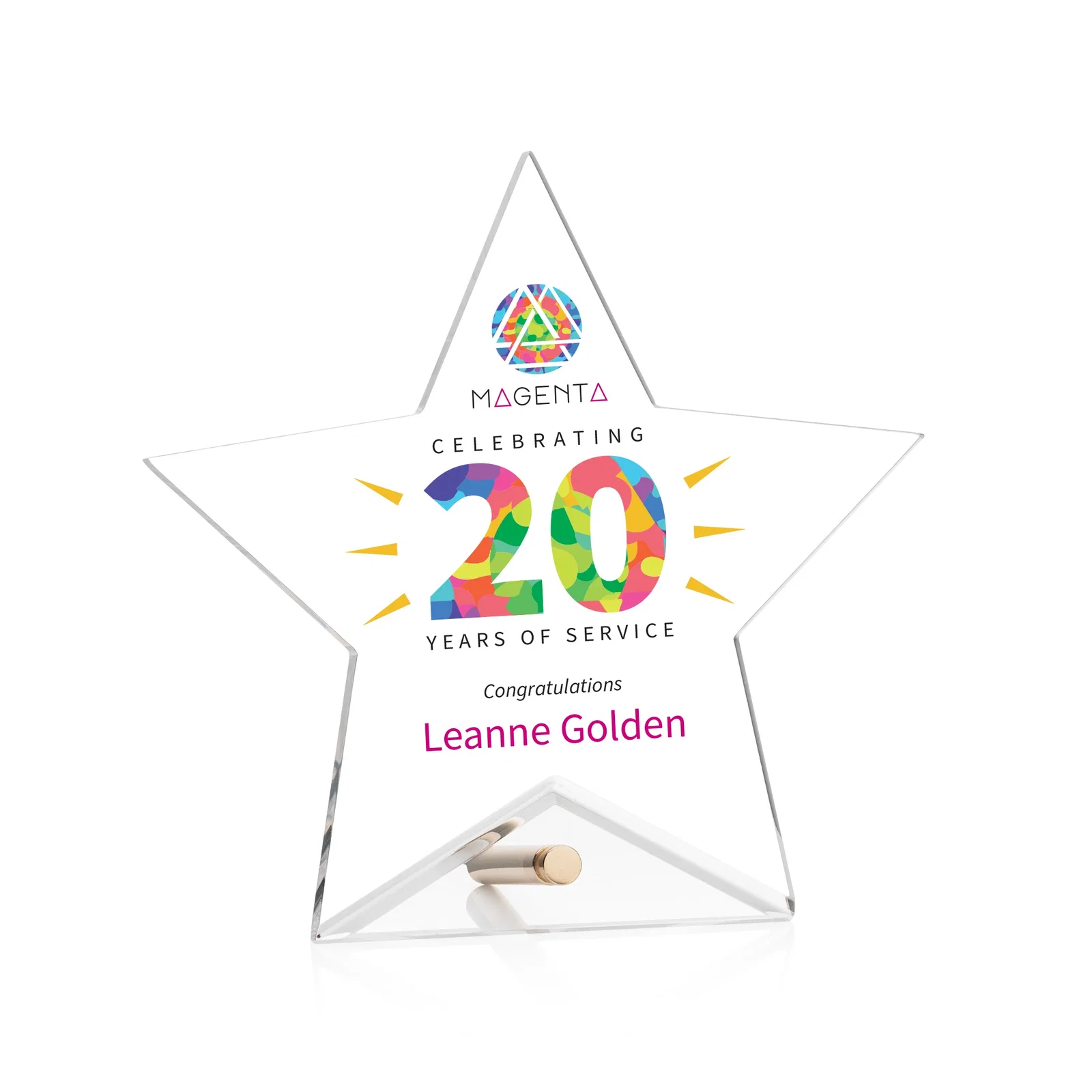 Custom Beveled Acrylic Star Award with Easel Pin for donor appreciation