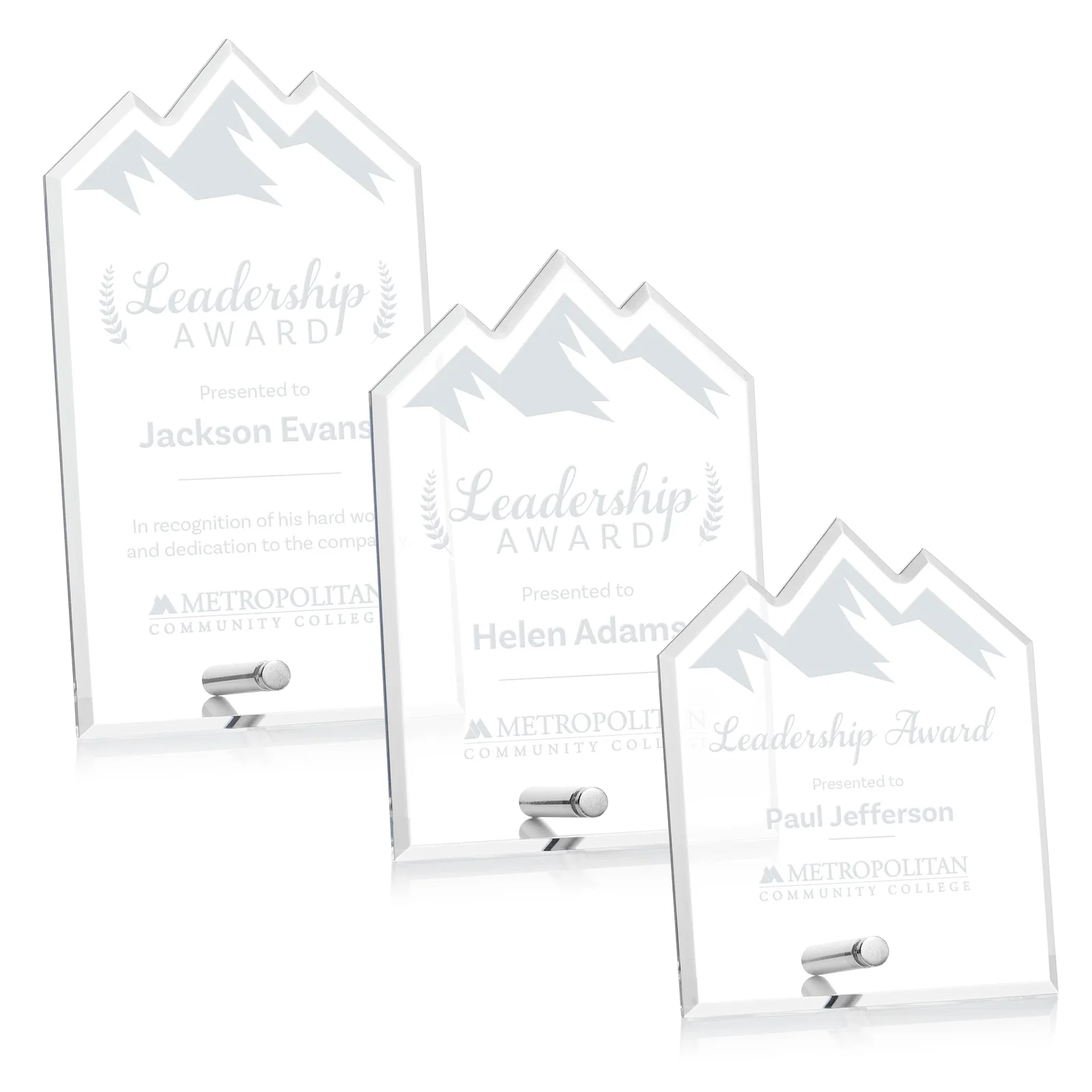 Custom Beveled Acrylic Mountain Peak Award with Easel Pin for employee recognition