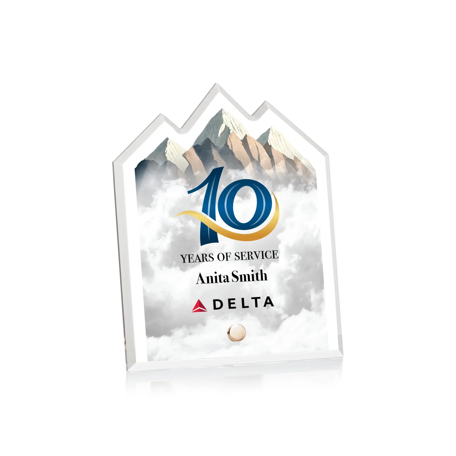 Custom Beveled Acrylic Mountain Peak Award with Easel Pin for volunteer appreciation