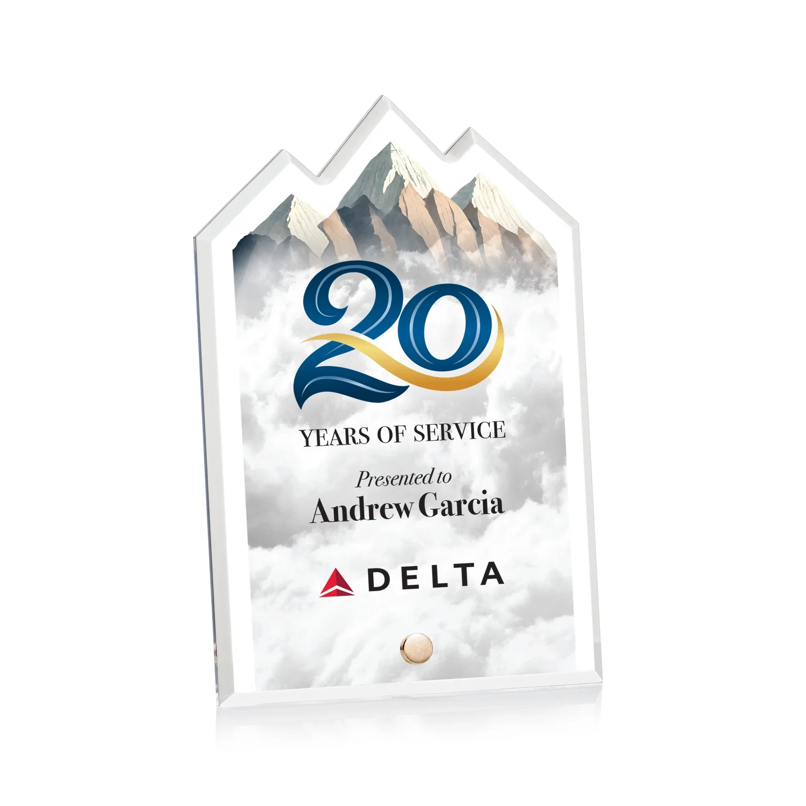 Custom Beveled Acrylic Mountain Peak Award with Easel Pin for dealer and partner awards