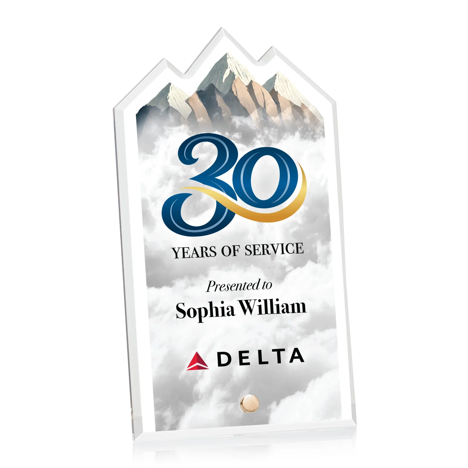 Custom Beveled Acrylic Mountain Peak Award with Easel Pin for company anniversary events