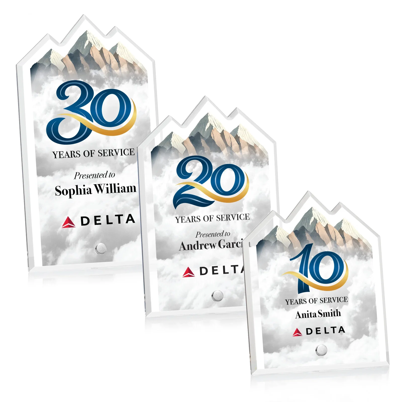 Personalized Beveled Acrylic Mountain Peak Award with Easel Pin for employee recognition