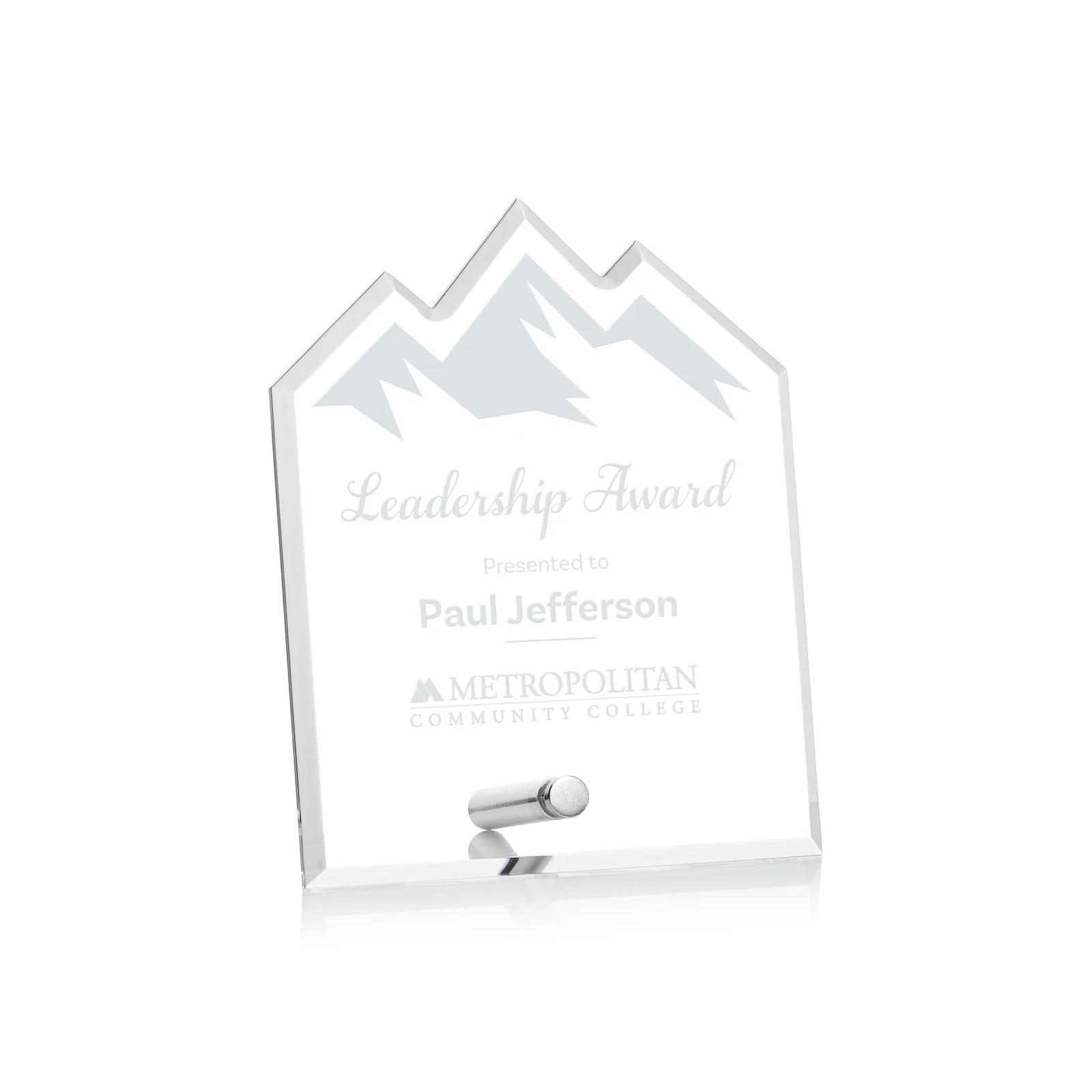 Custom Beveled Acrylic Mountain Peak Award with Easel Pin for corporate award ceremonies