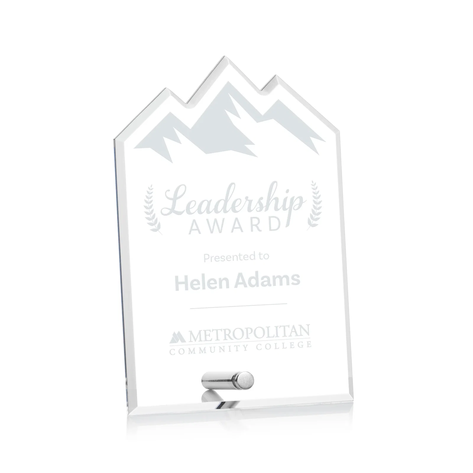 Custom Beveled Acrylic Mountain Peak Award with Easel Pin for service anniversary gifts