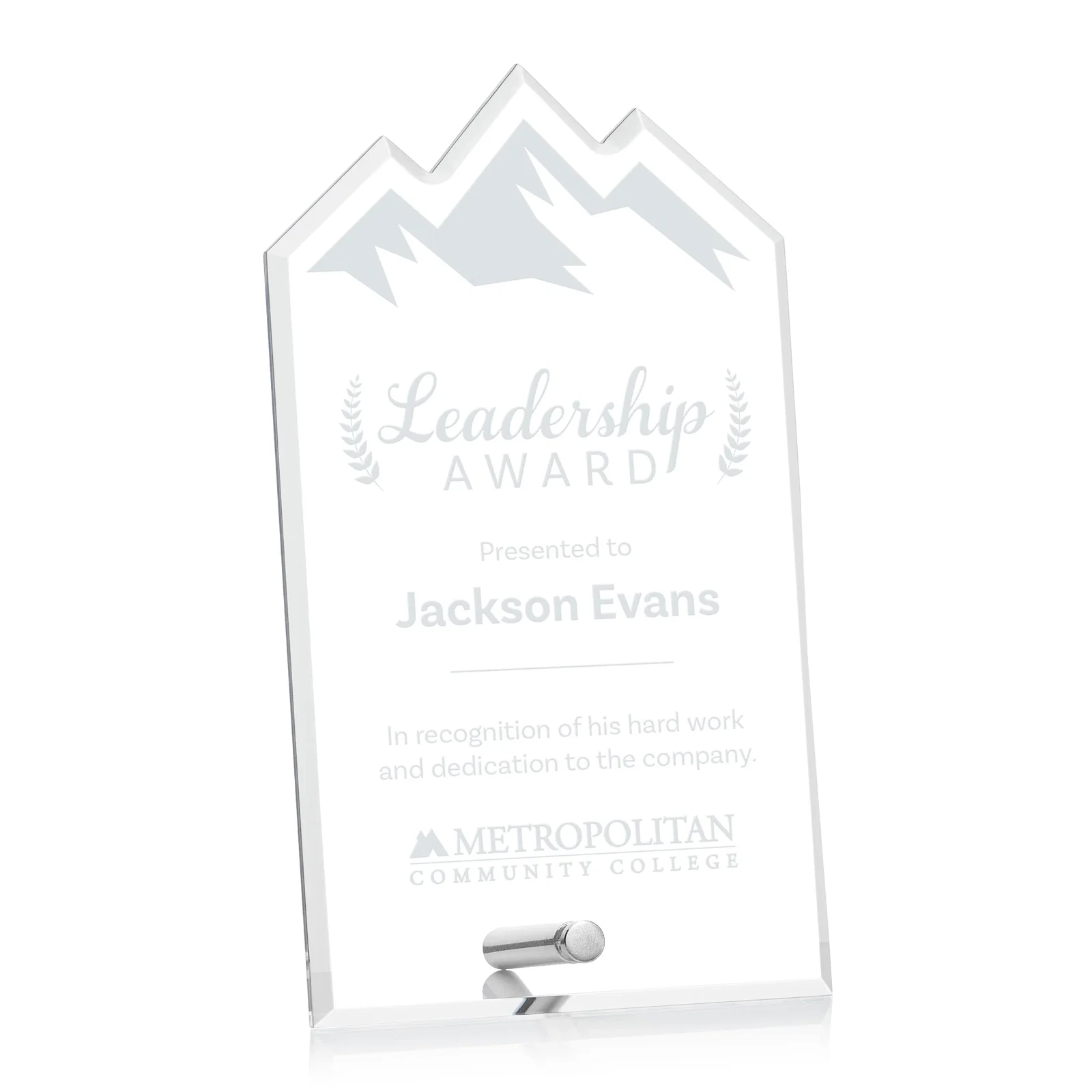 Custom Beveled Acrylic Mountain Peak Award with Easel Pin for sales achievement awards