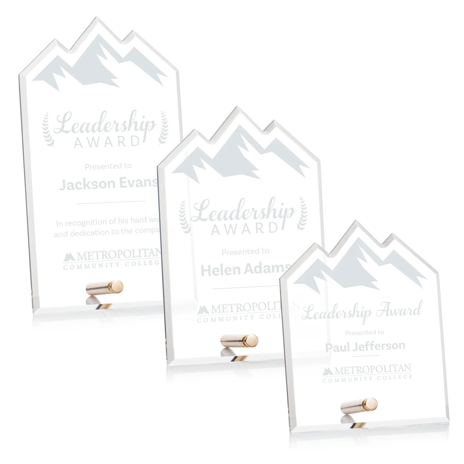 Custom Beveled Acrylic Mountain Peak Award with Easel Pin for retirement presentations