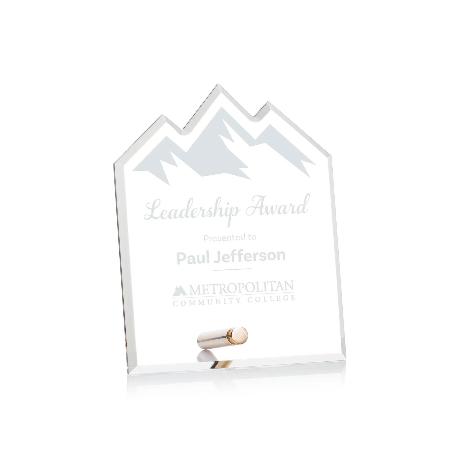 Custom Beveled Acrylic Mountain Peak Award with Easel Pin for team milestone celebrations