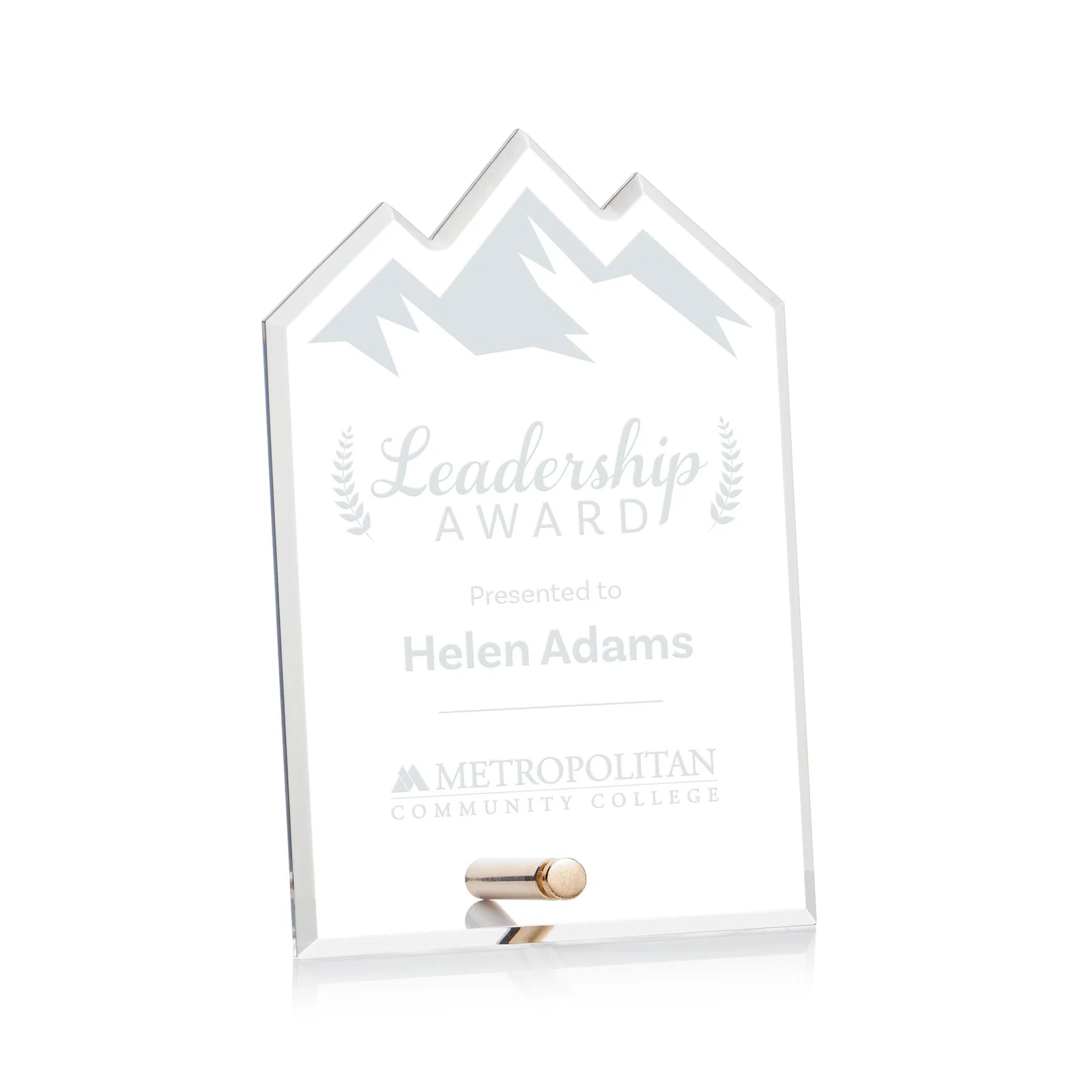 Custom Beveled Acrylic Mountain Peak Award with Easel Pin for donor appreciation