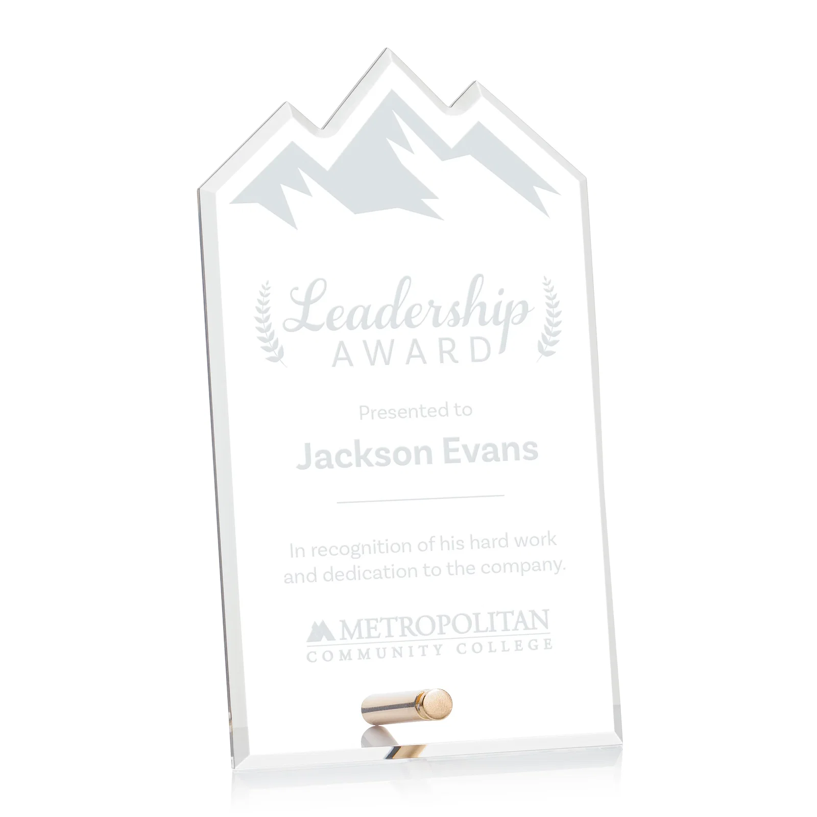 Custom Beveled Acrylic Mountain Peak Award with Easel Pin for graduation ceremonies