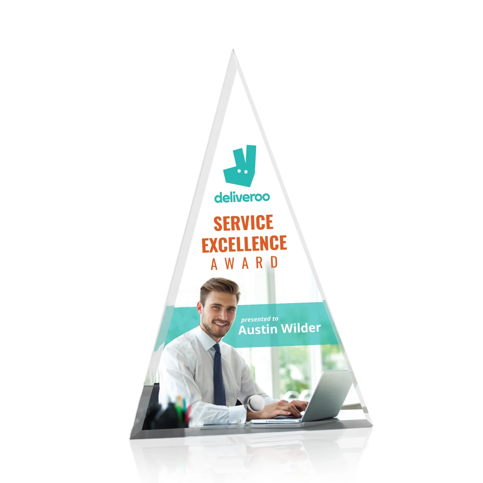 Personalized Beveled Acrylic Pyramid Tower Award with Easel Pin for service anniversary gifts