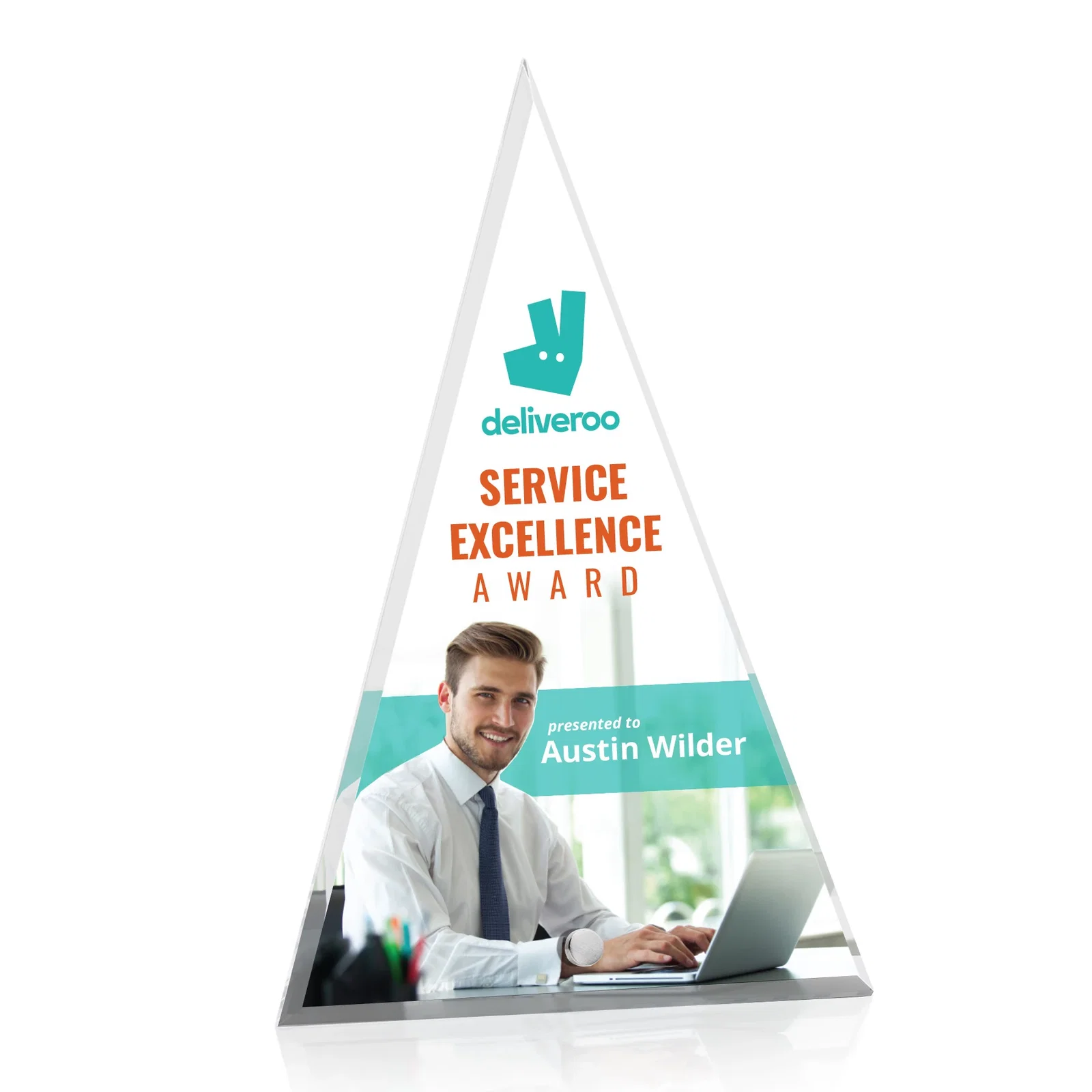 Personalized Beveled Acrylic Pyramid Tower Award with Easel Pin for sales achievement awards