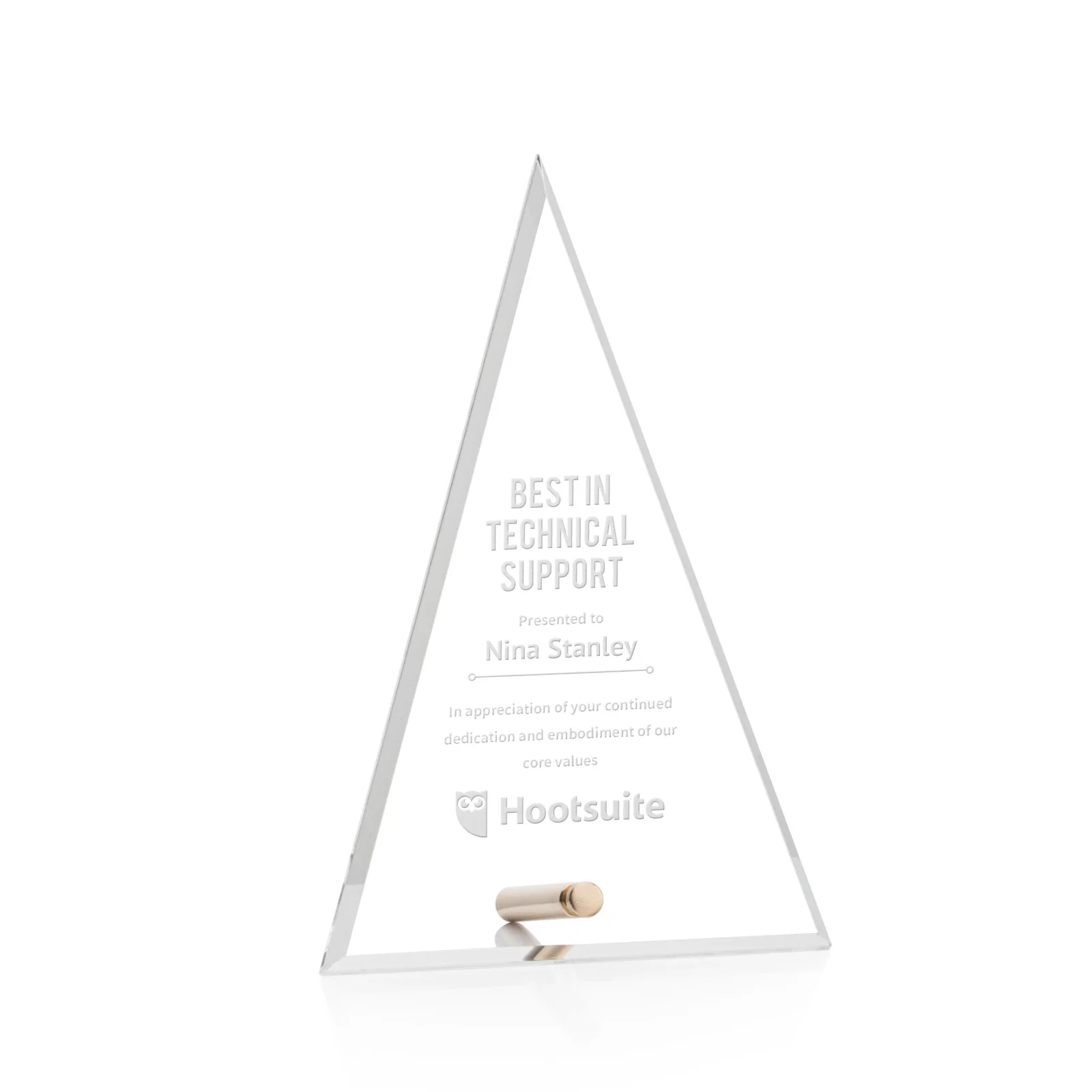Custom Beveled Acrylic Pyramid Tower Award with Easel Pin for corporate award ceremonies