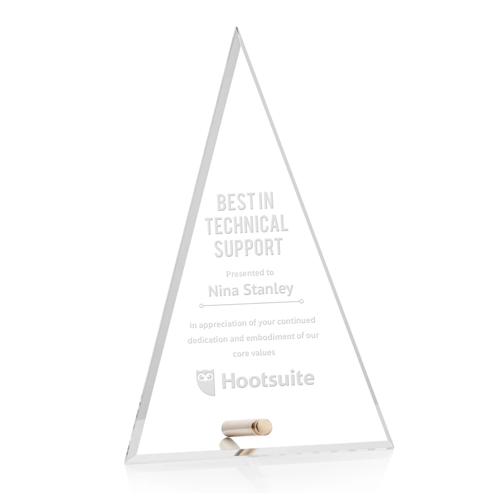 Custom Beveled Acrylic Pyramid Tower Award with Easel Pin for sales achievement awards