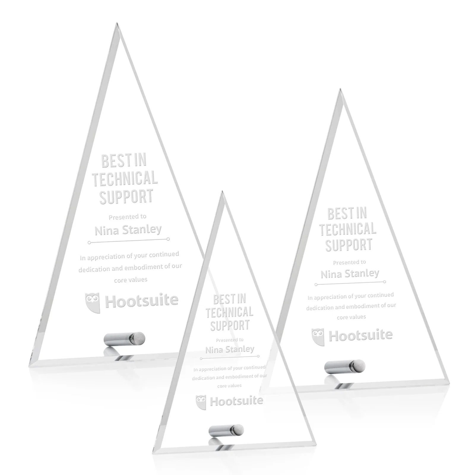 Custom Beveled Acrylic Pyramid Tower Award with Easel Pin for safety achievement programs