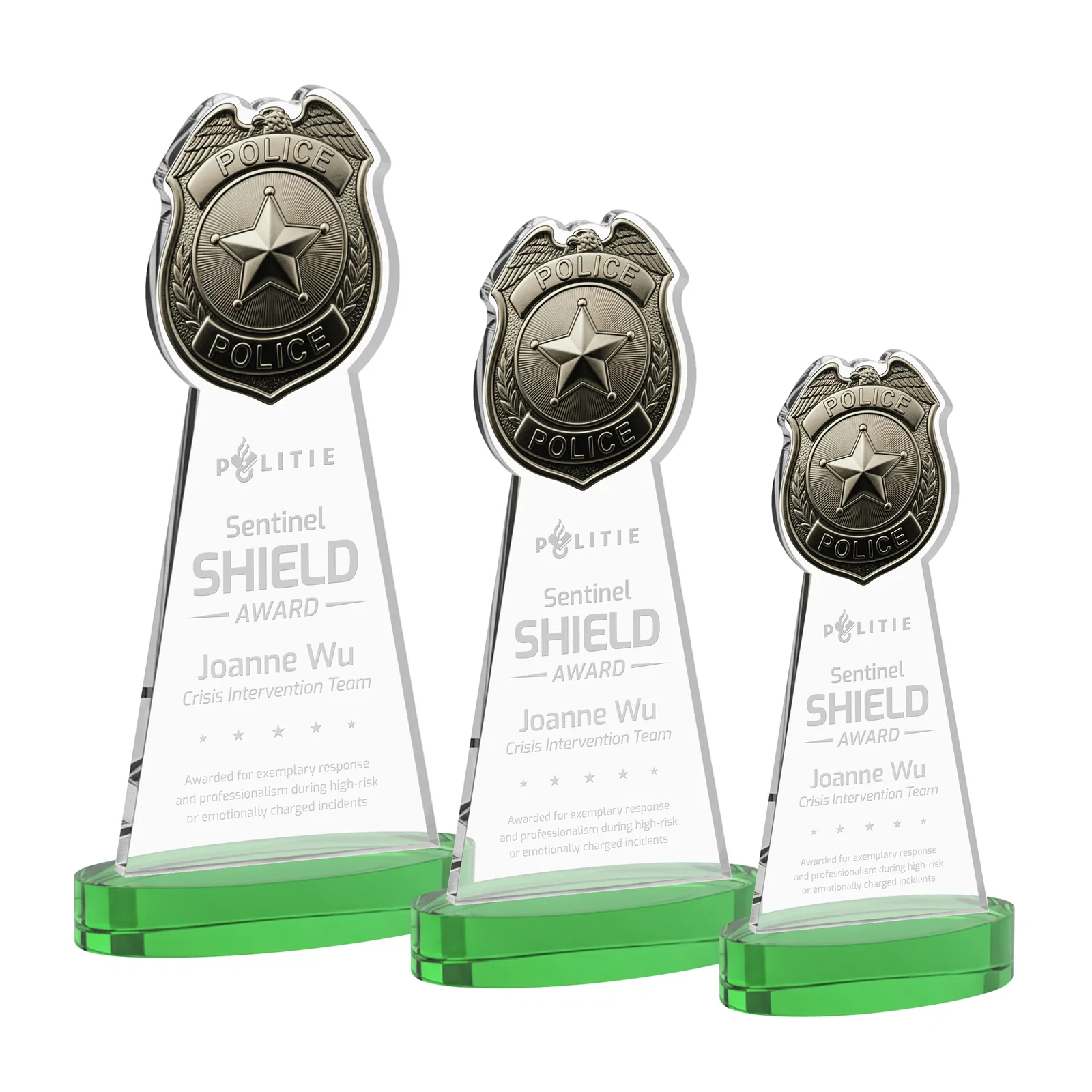 Personalized Starfire Crystal Police Badge Award on Oval Base for employee recognition